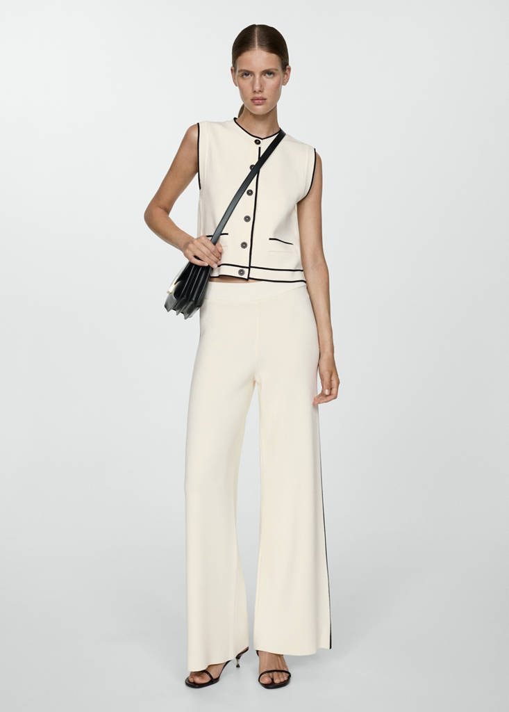 Knitted waistcoat with contrast piping — Ecru