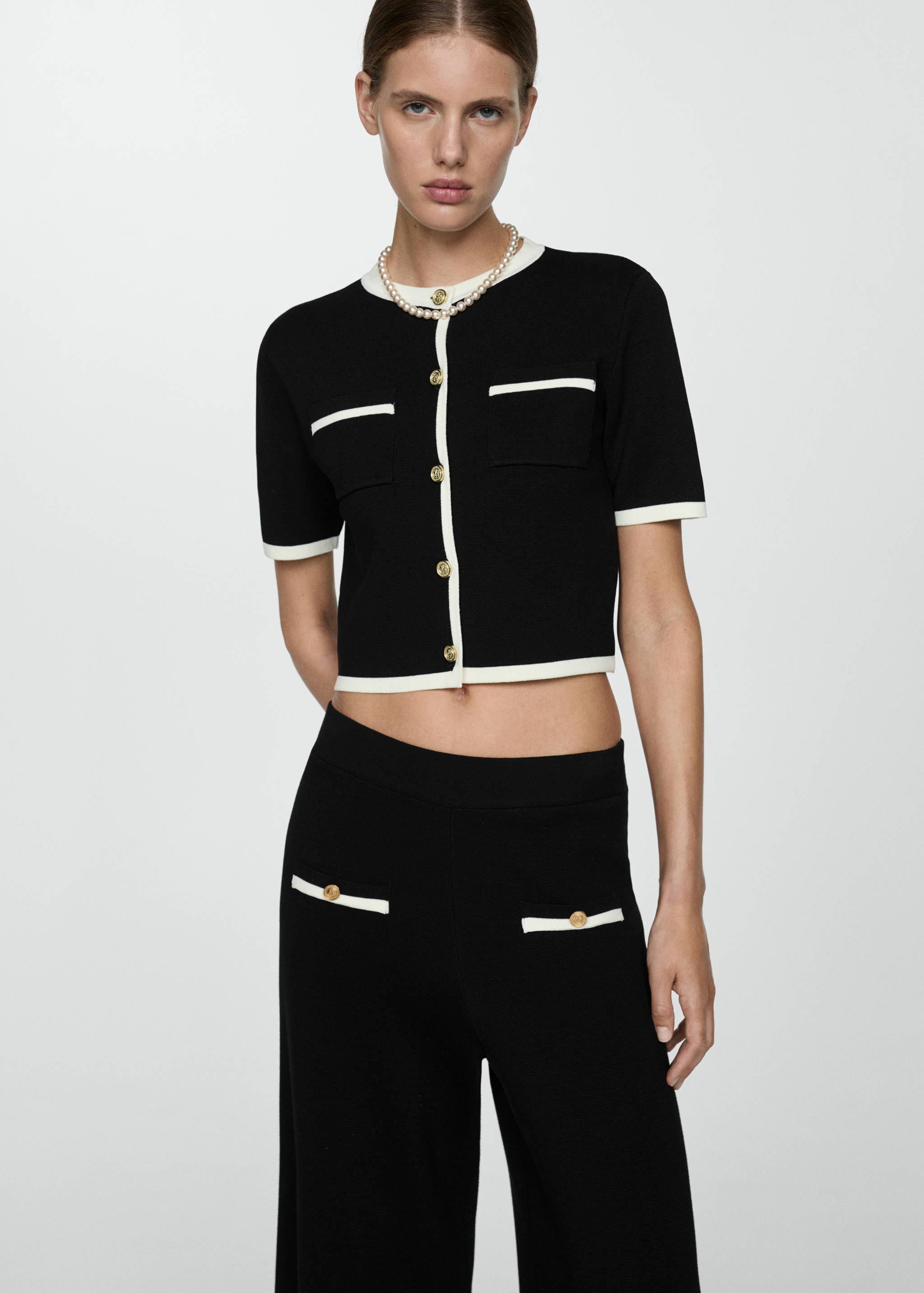 Straight-fit pants with contrasting piping - Details of the article 1