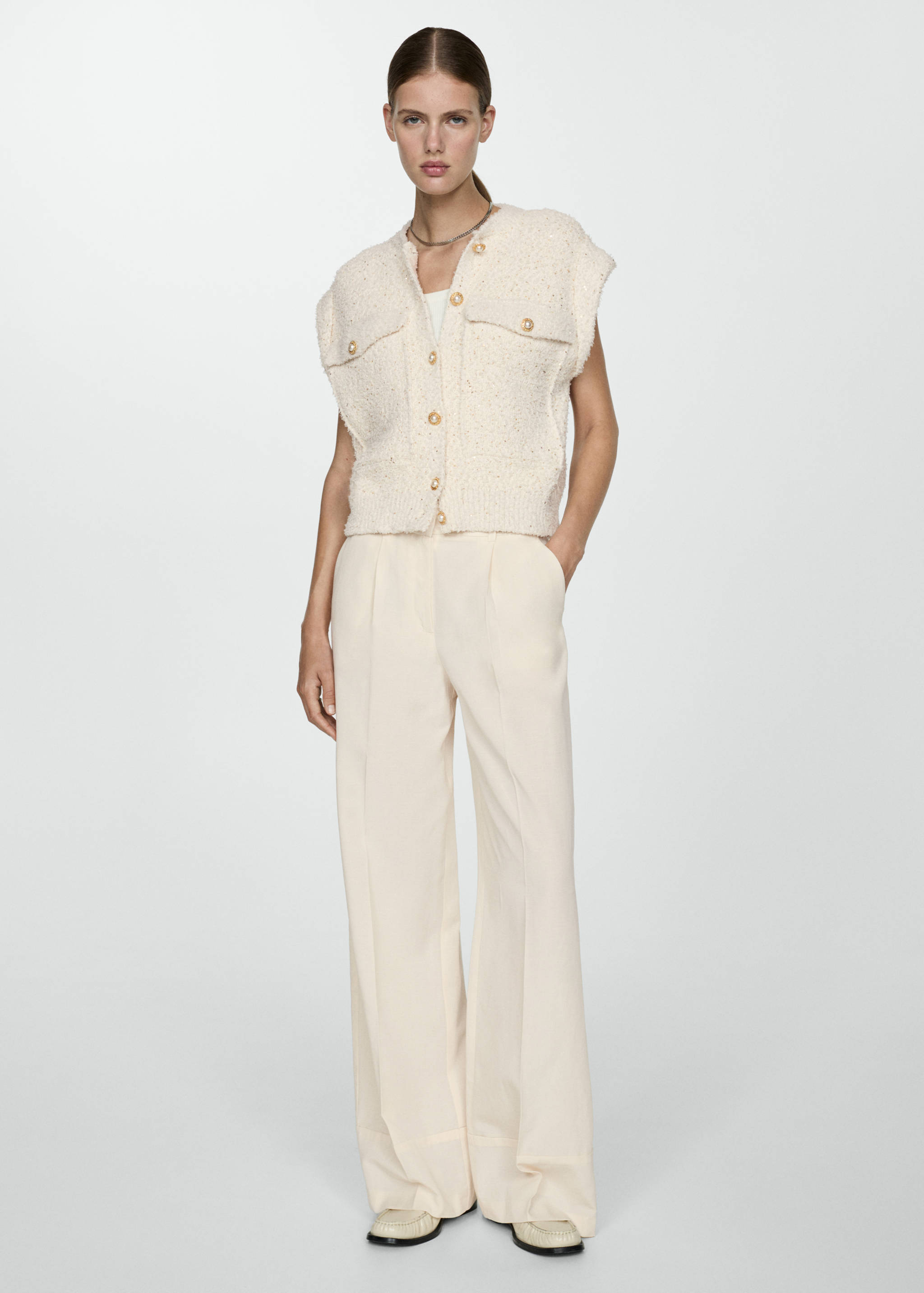 Gebreid gilet met pailletten - Overzichtstekening