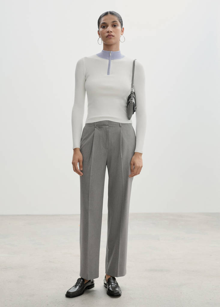Straight-fit pleated trousers — Light Heather Grey