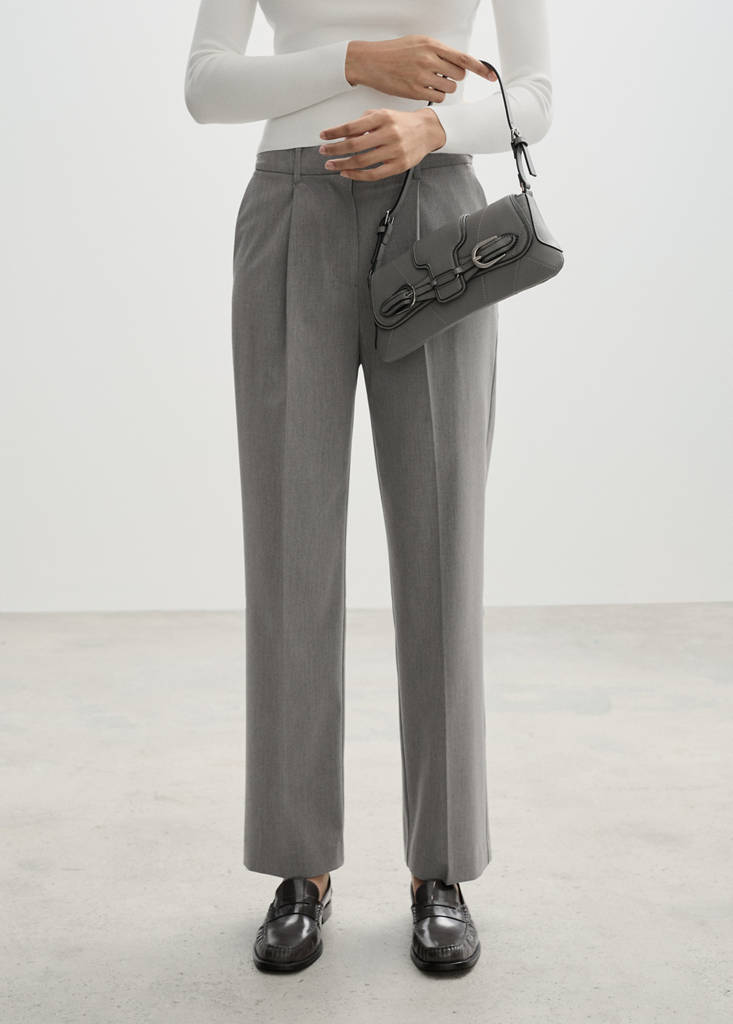 Straight-fit pleated trousers — Light Heather Grey