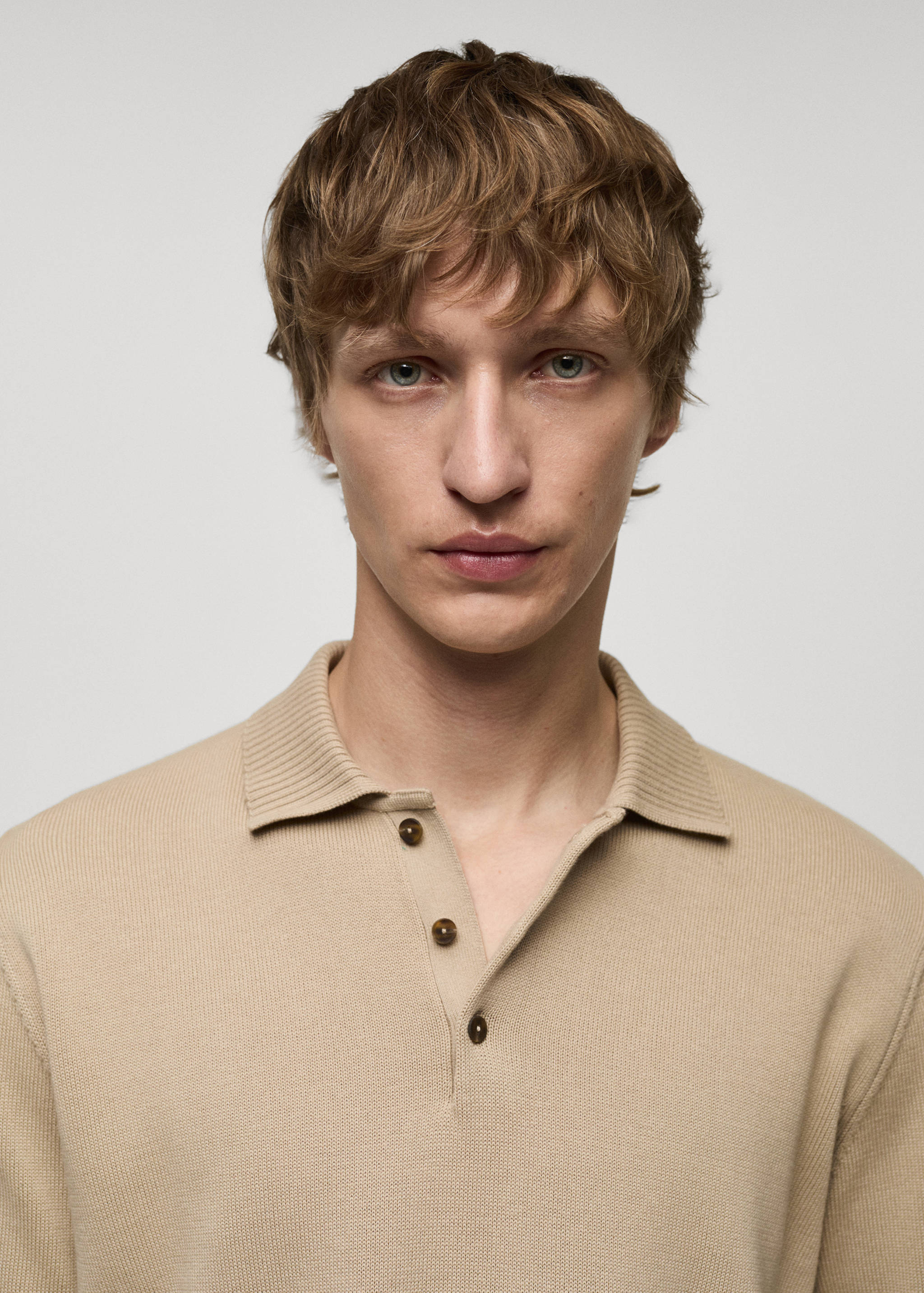 Long-sleeved cotton-knit polo sweater - Details of the article 1