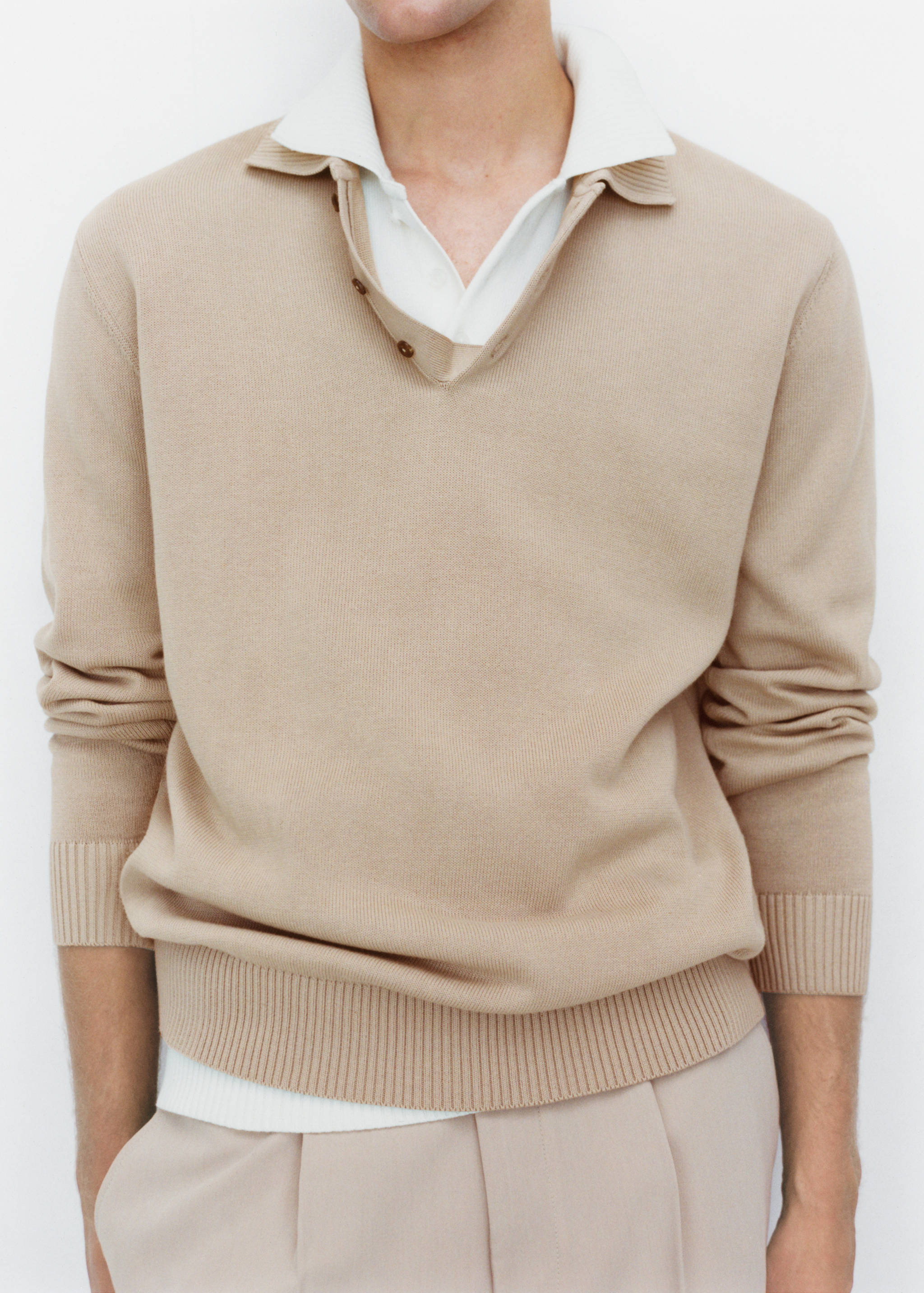 Long-sleeved cotton-knit polo sweater - Details of the article 5