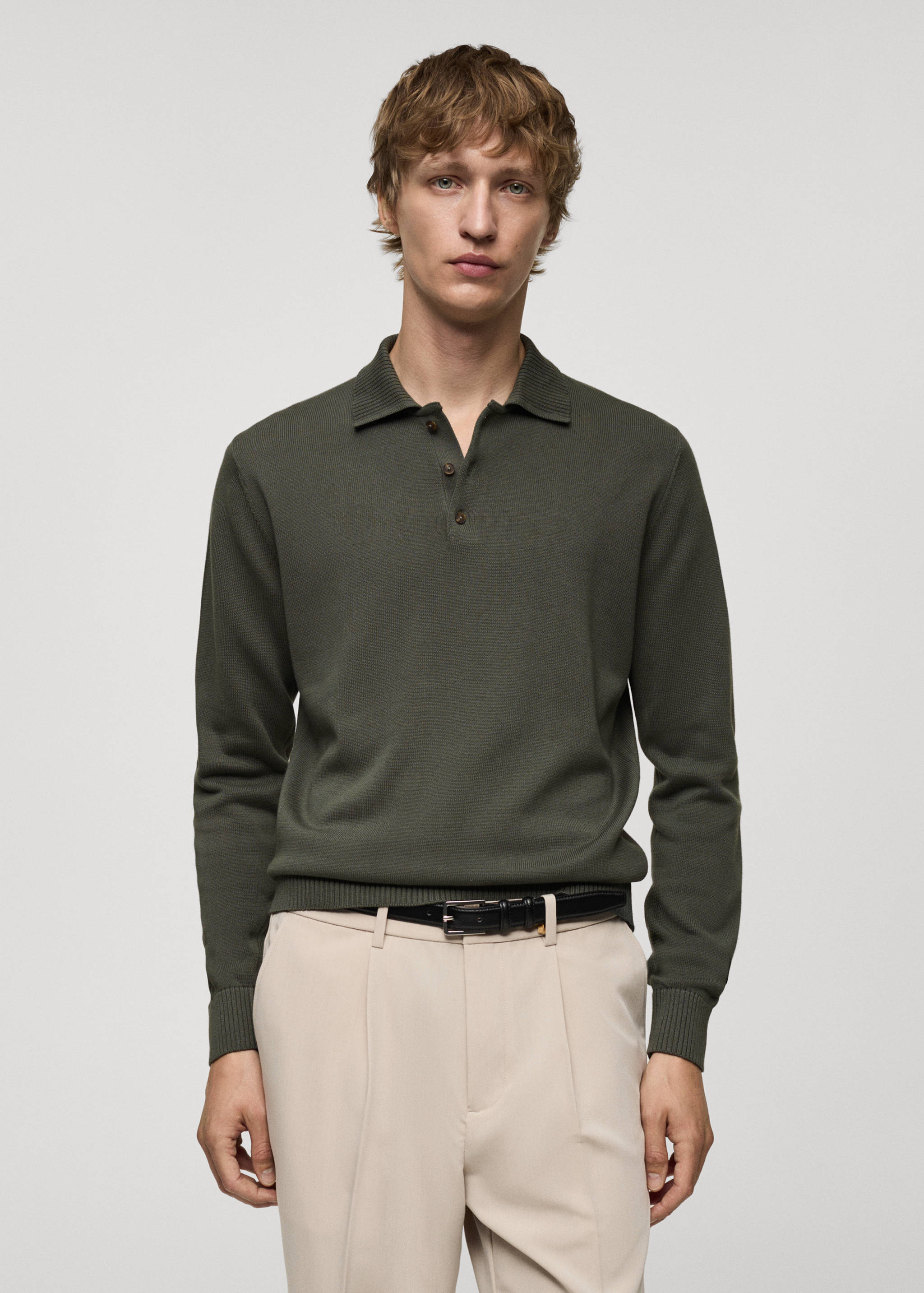 Long-sleeved cotton-knit polo sweater - Medium plane