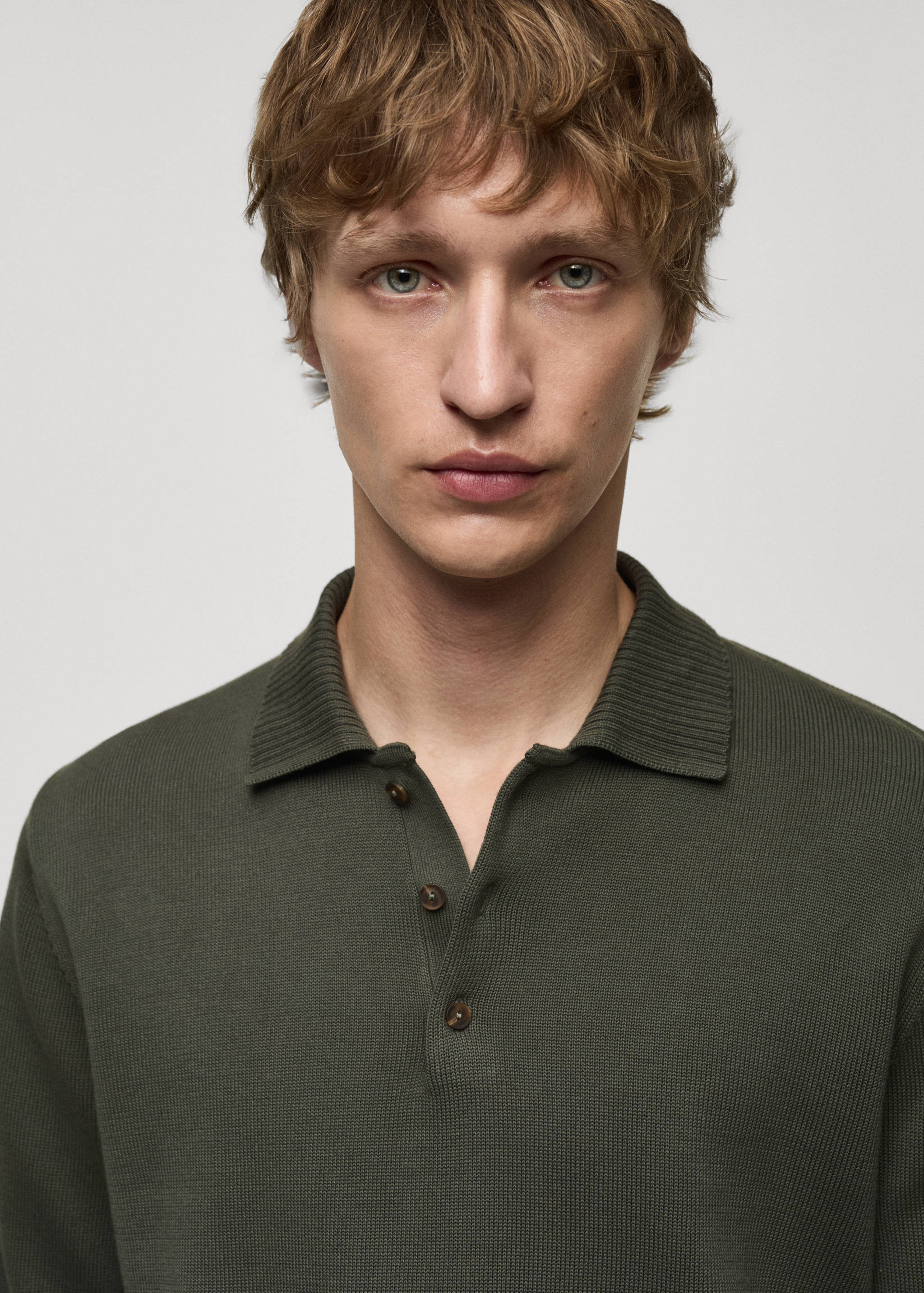 Long-sleeved cotton-knit polo sweater - Details of the article 1