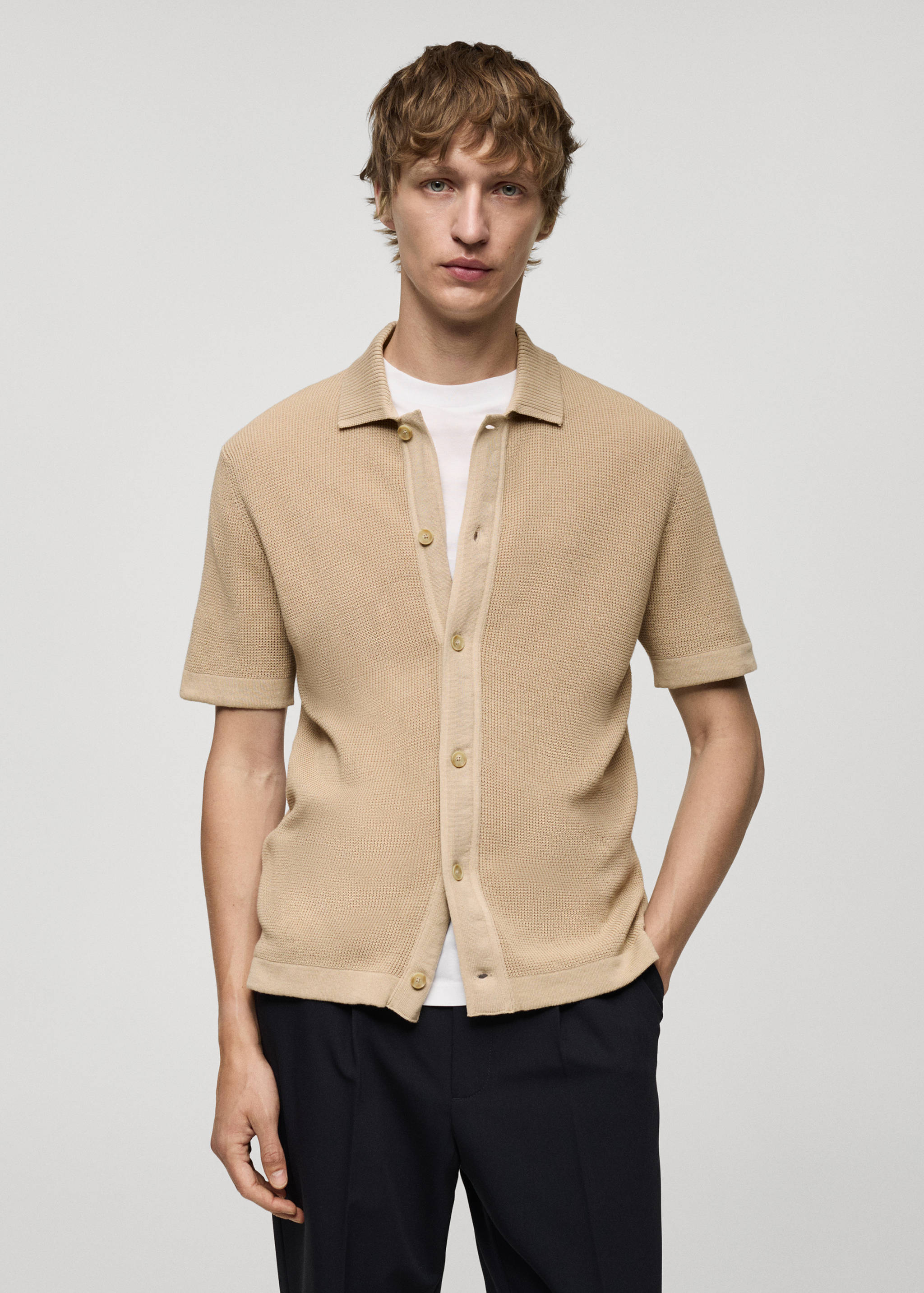 Buttoned micro-structure knitted polo shirt - Medium plane