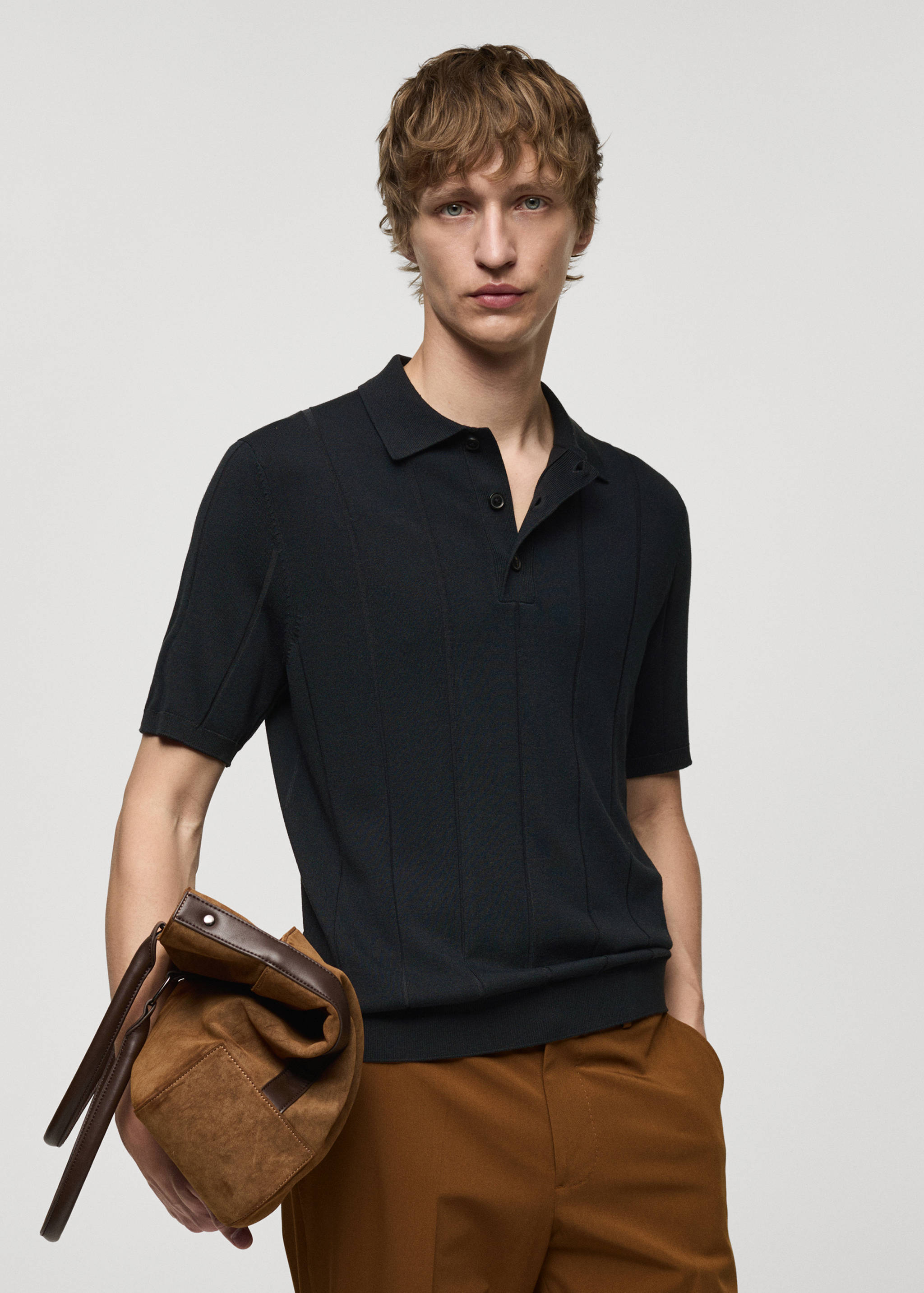 Polo maille fine côtelée - Plan moyen