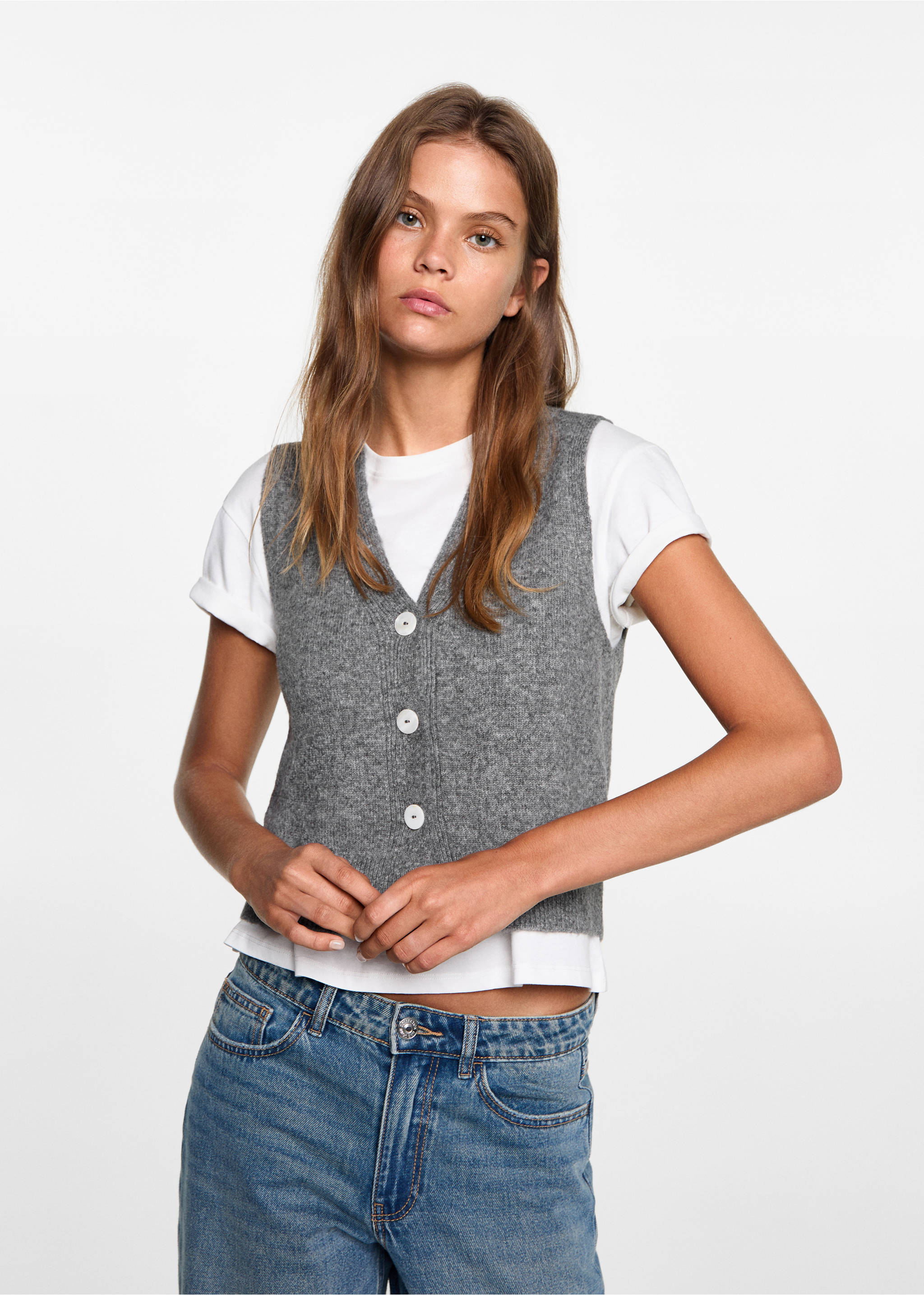 Vest with buttons - Medium plane, Grey. Ref: 77094781-00.