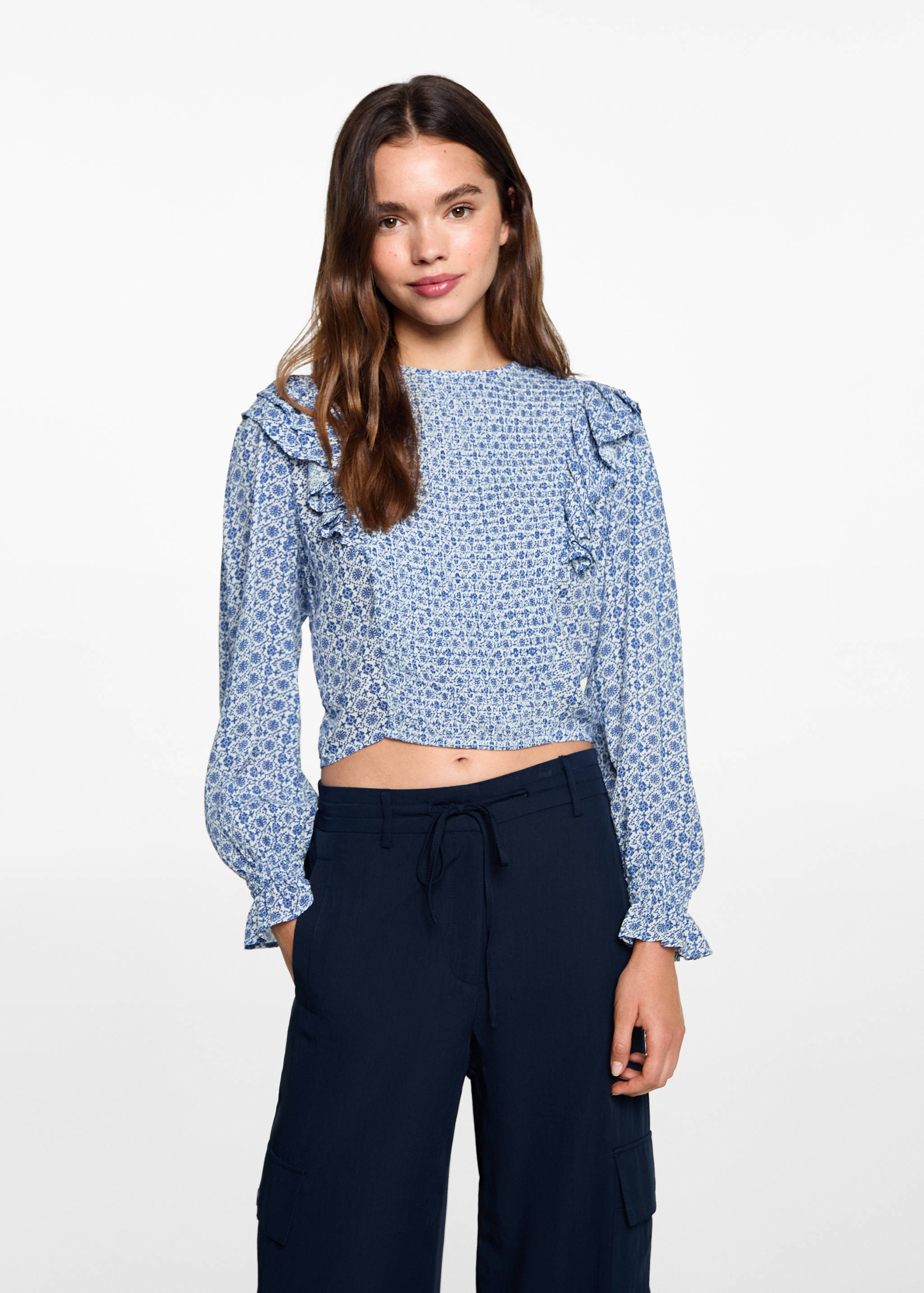 Blouse imprimée à volants - Plan moyen