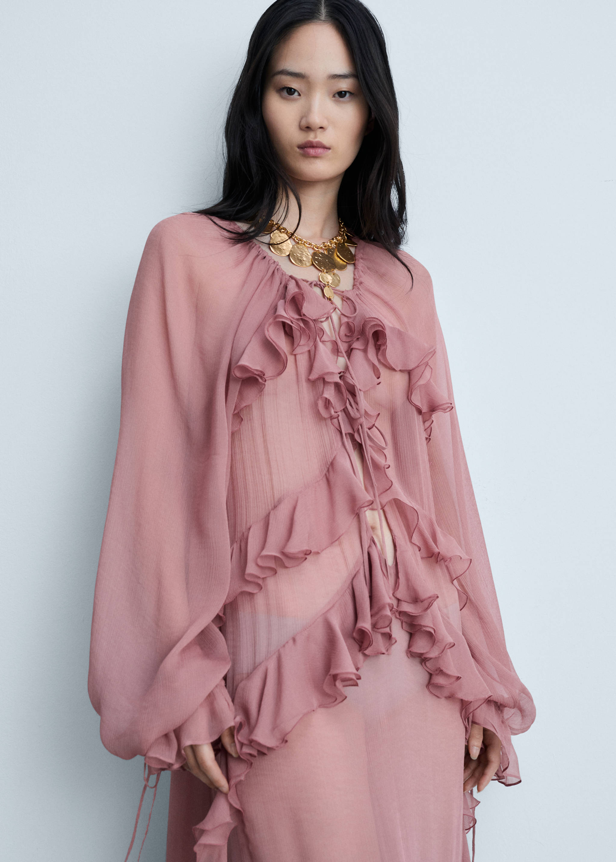Semi-transparent ruffled chiffon dress - Medium plane