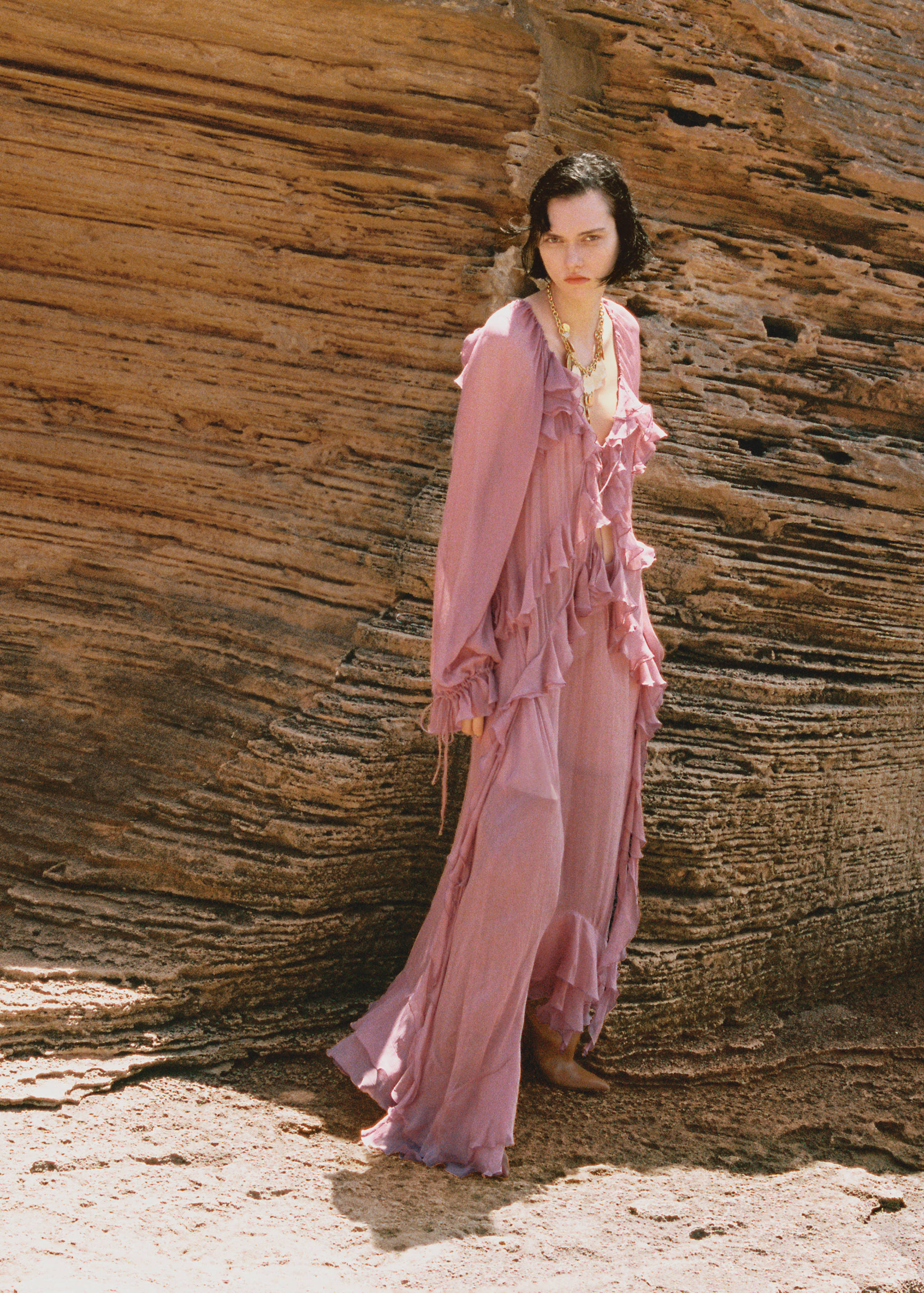 Semi-transparent ruffled chiffon dress - Details of the article 7