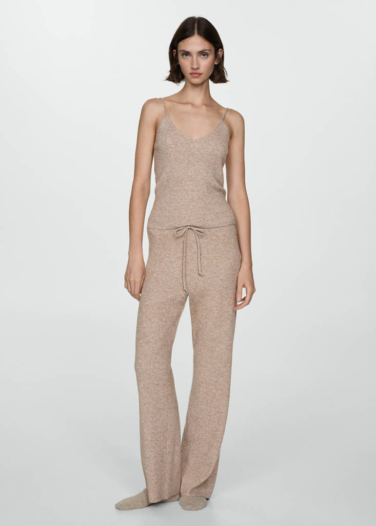 Fine rib-knit trousers — Sand