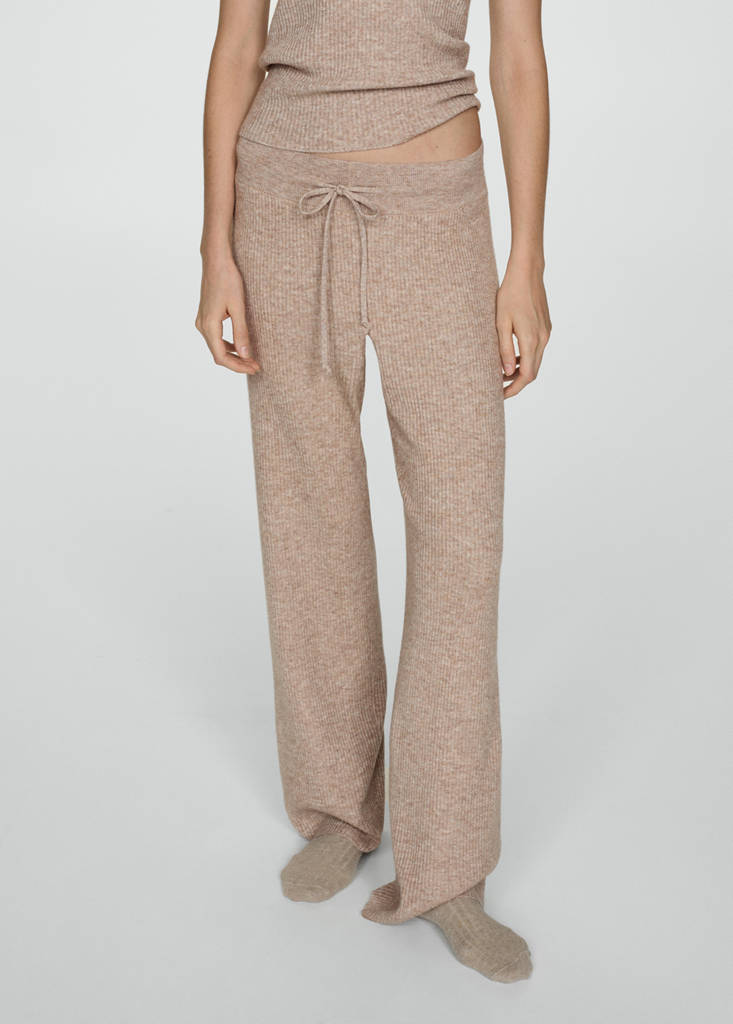 Fine rib-knit trousers — Sand