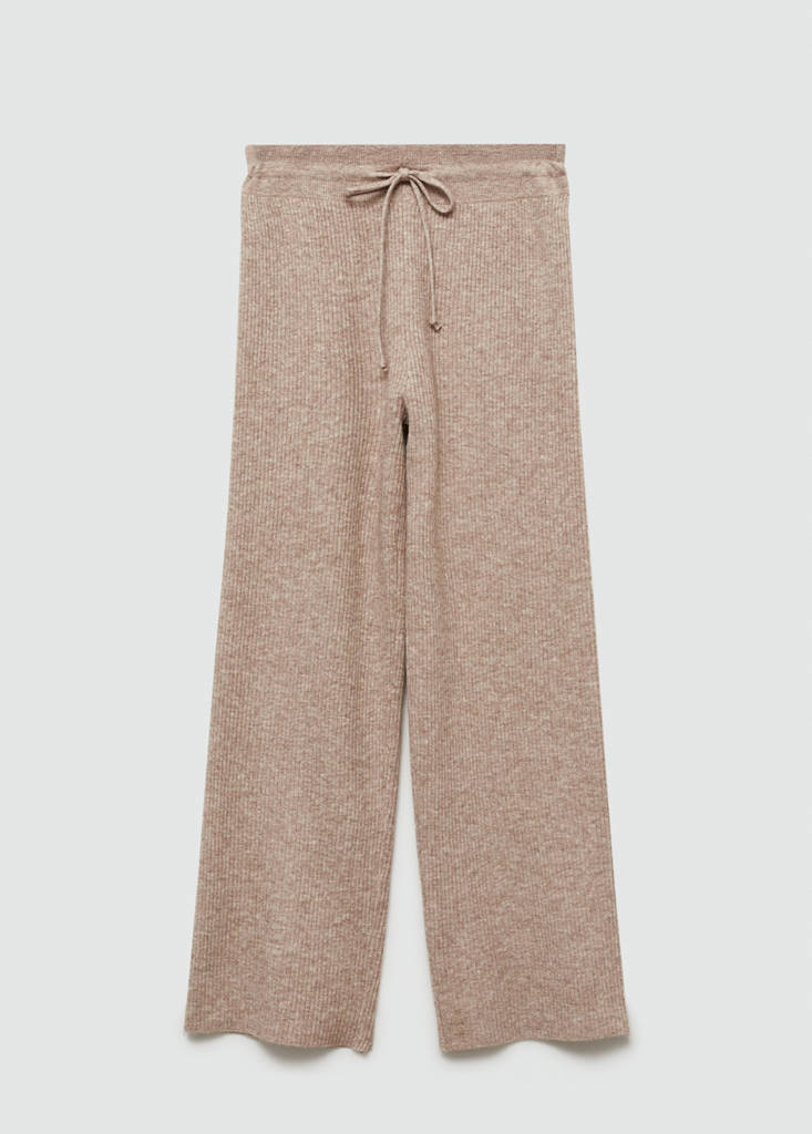 Fine rib-knit trousers — Sand