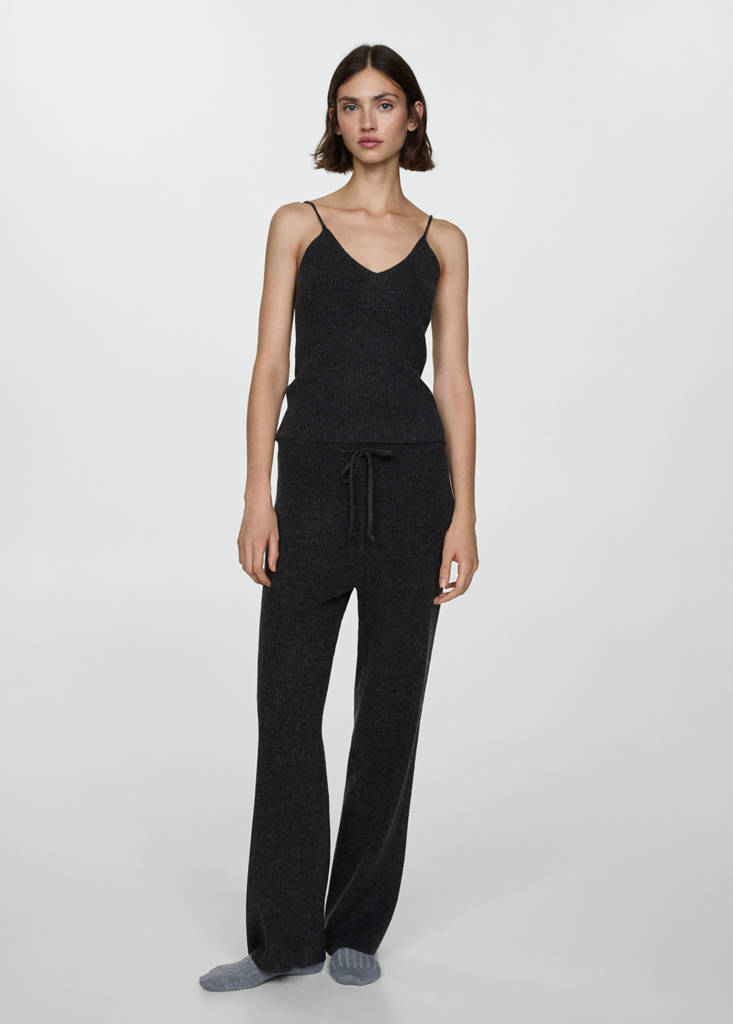 Fine rib-knit trousers — Charcoal