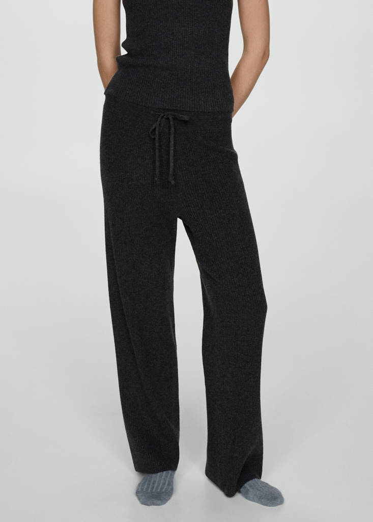 Fine rib-knit trousers — Charcoal