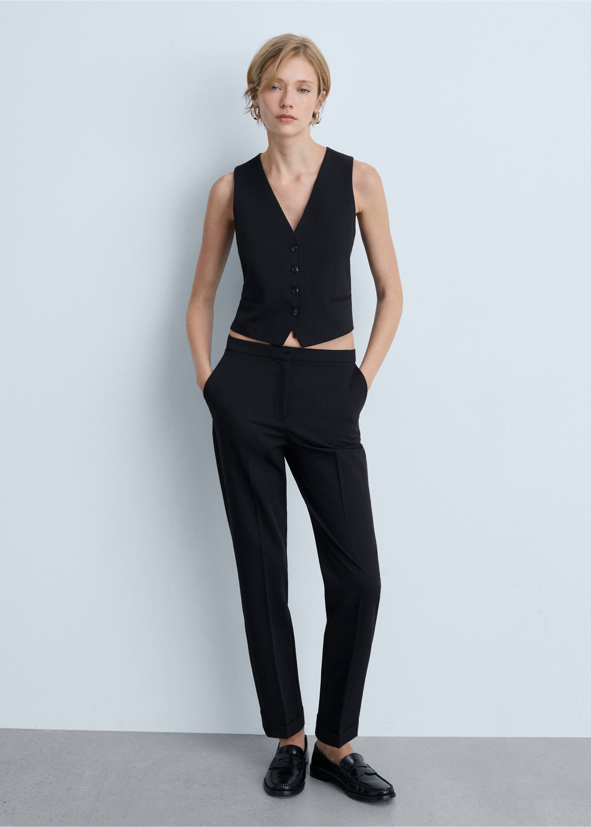 Chaleco traje botones - Plano general, Negro. Ref: 77095636-00.