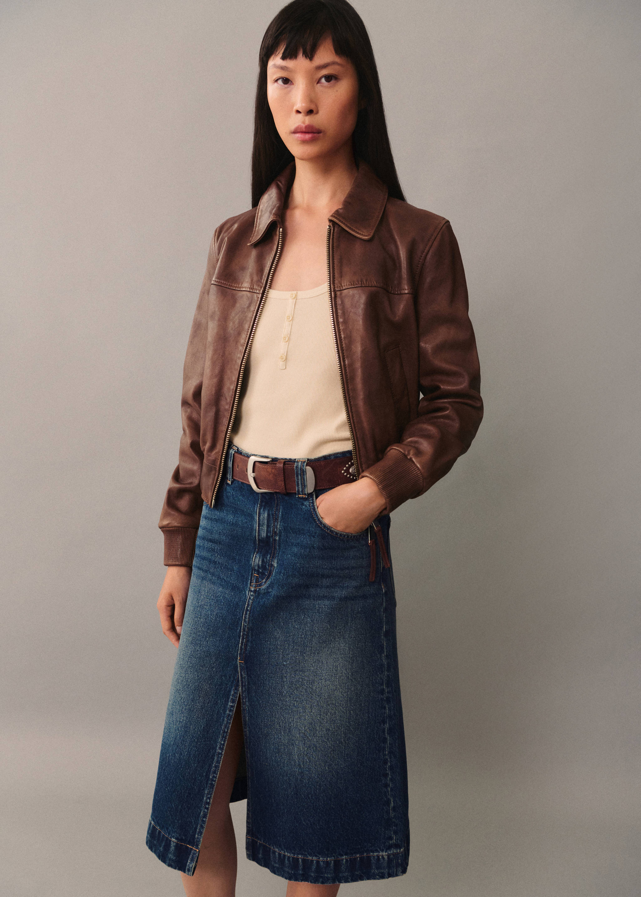 牛仔中筒裙 - null