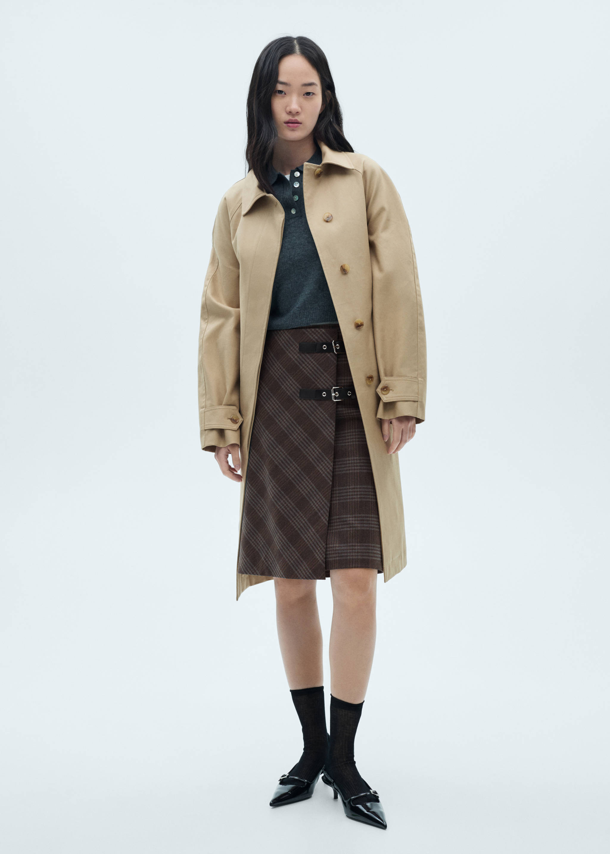 Check skirt with double belt - General plane