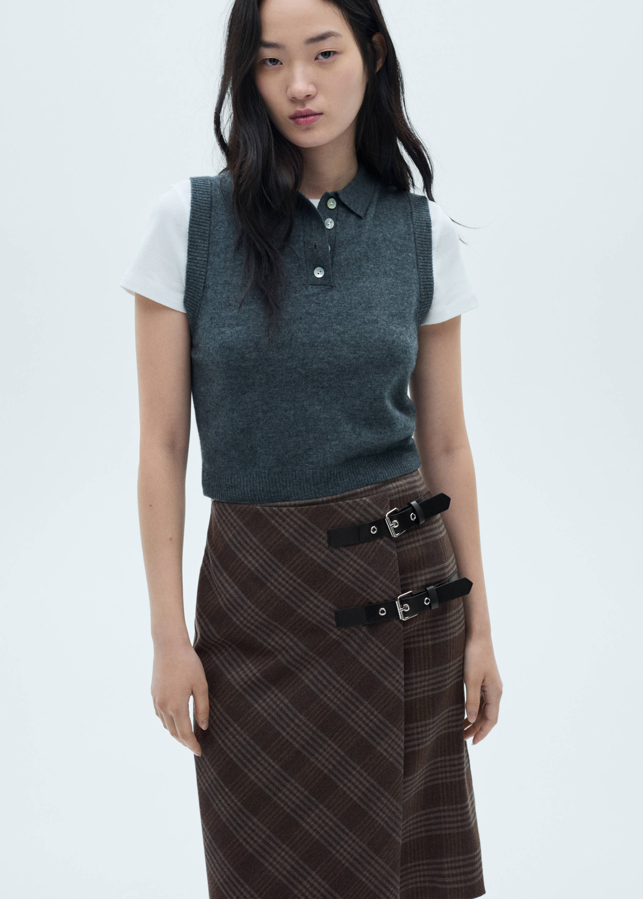 Check skirt with double belt - Medium plane