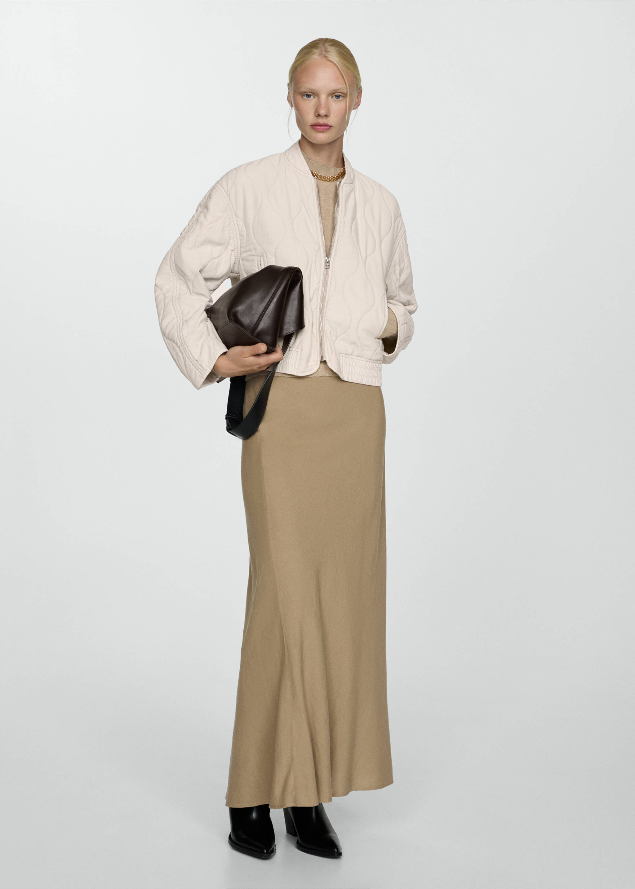 Chaqueta bomber acolchada - Plano general, Crudo. Ref: 77095653-00.