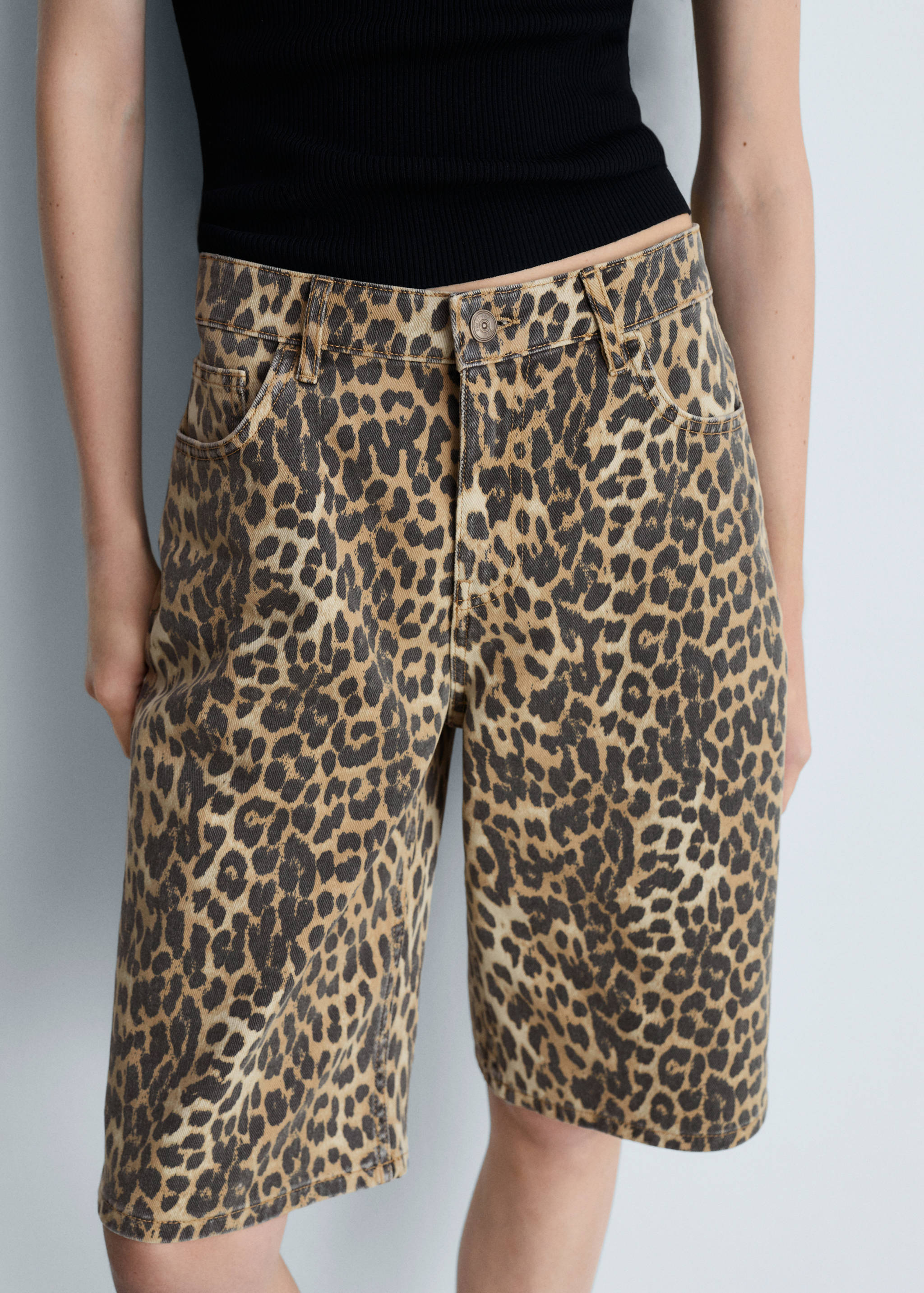 High-waist leopard-print bermuda shorts - Medium plane