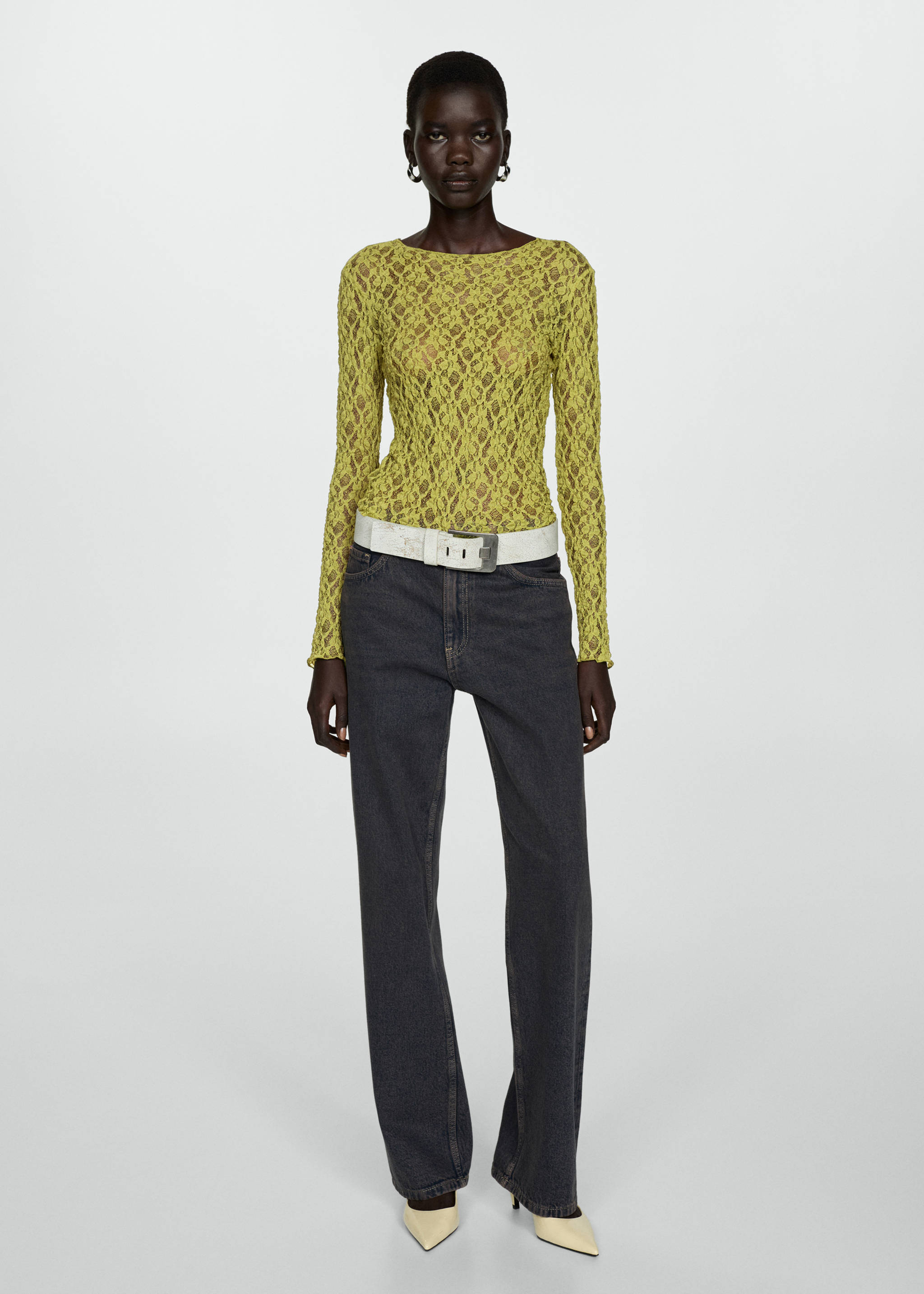 Кружевной лонгслив с круглой горловиной - Общий план