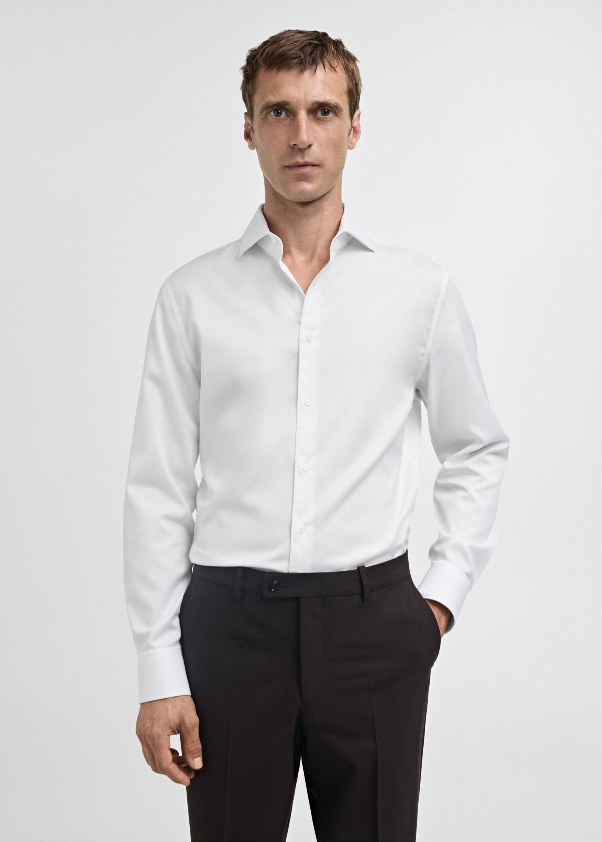 100% cotton slim fit shirt - Medium plane, White. Ref: 77095968-00.