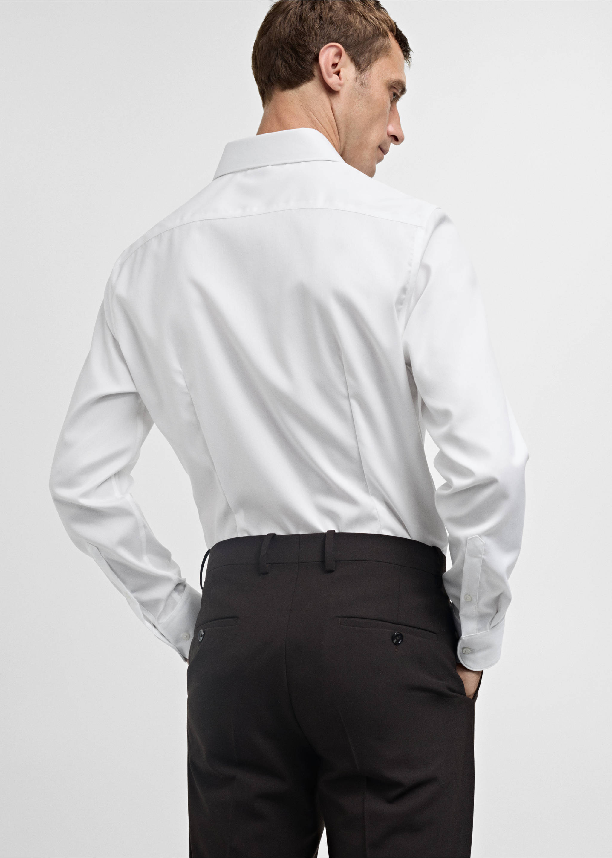 100% cotton slim fit shirt - Reverse of the article, White. Ref: 77095968-00.
