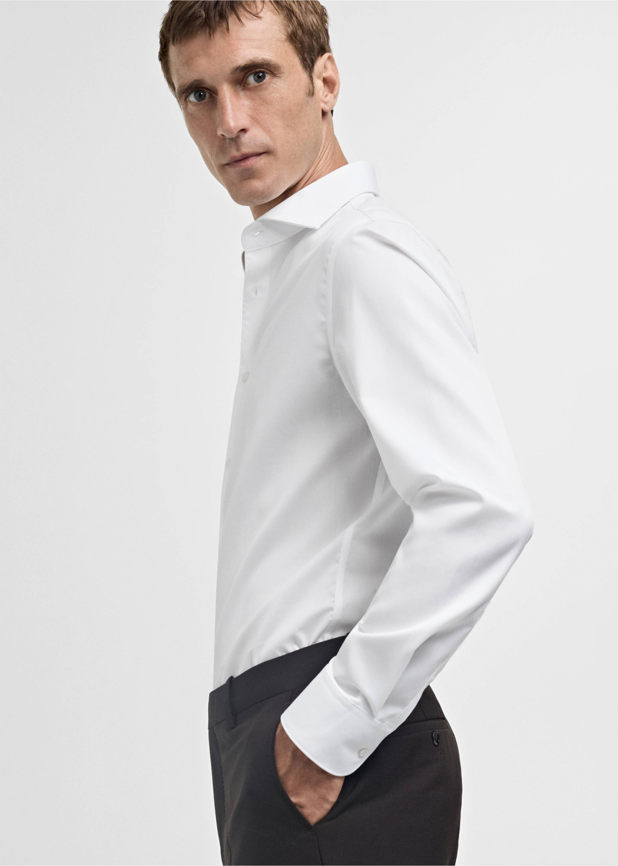 100% cotton slim fit shirt - Details of the article 2, White. Ref: 77095968-00.