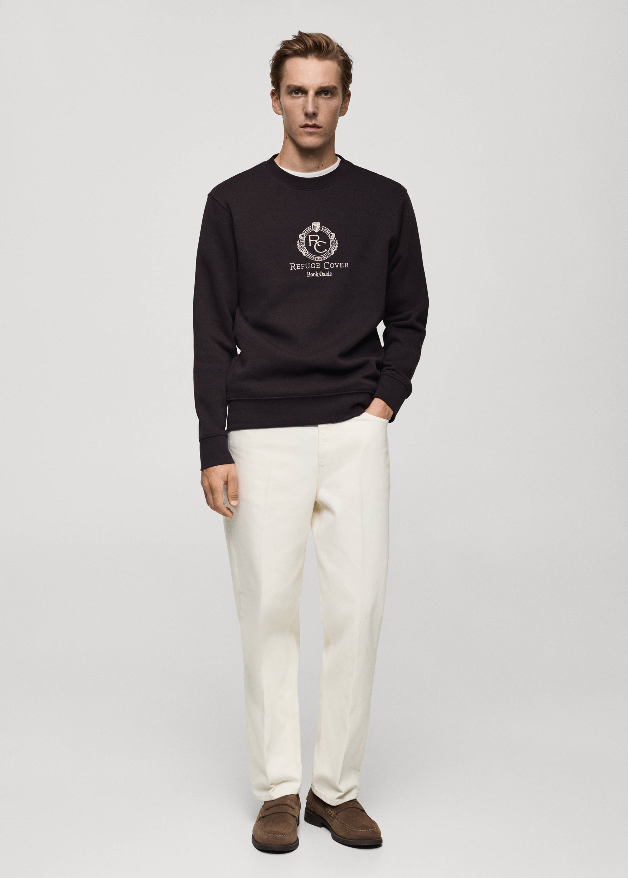 100% cotton sweatshirt embroidered detail - General plane