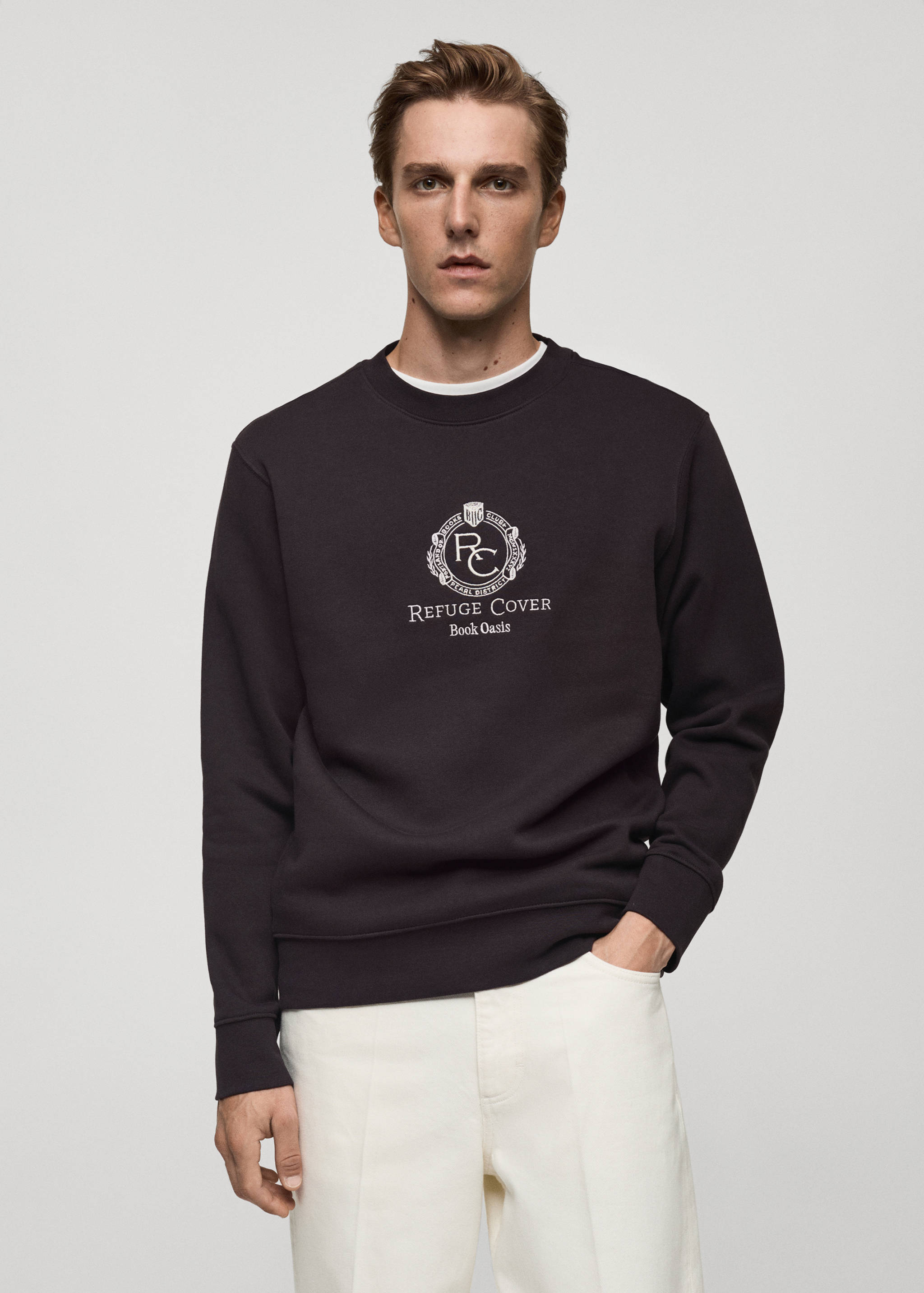 100% cotton sweatshirt embroidered detail - Medium plane