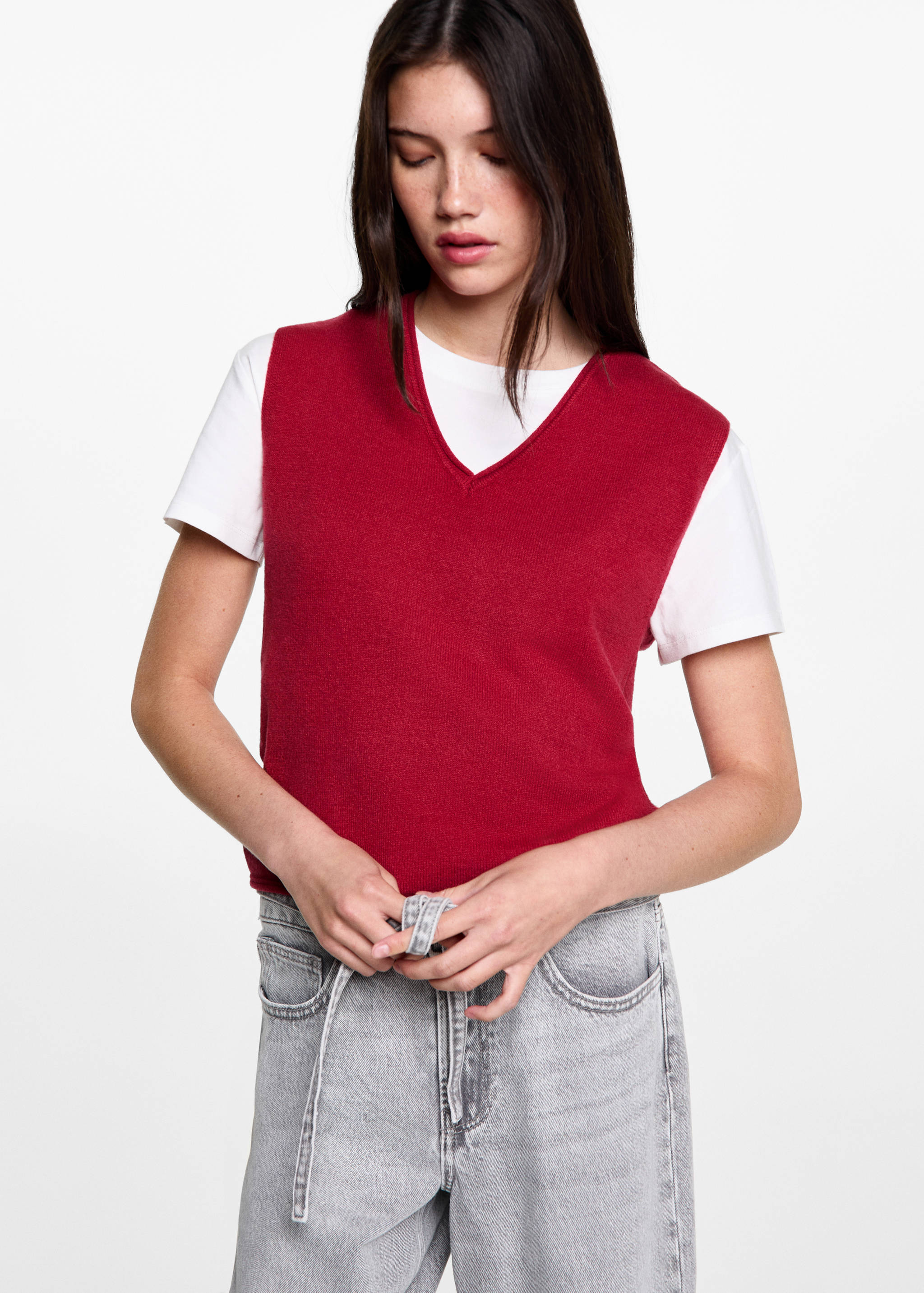 جيليه محبوك برقبة على شكل V - رؤية وسط