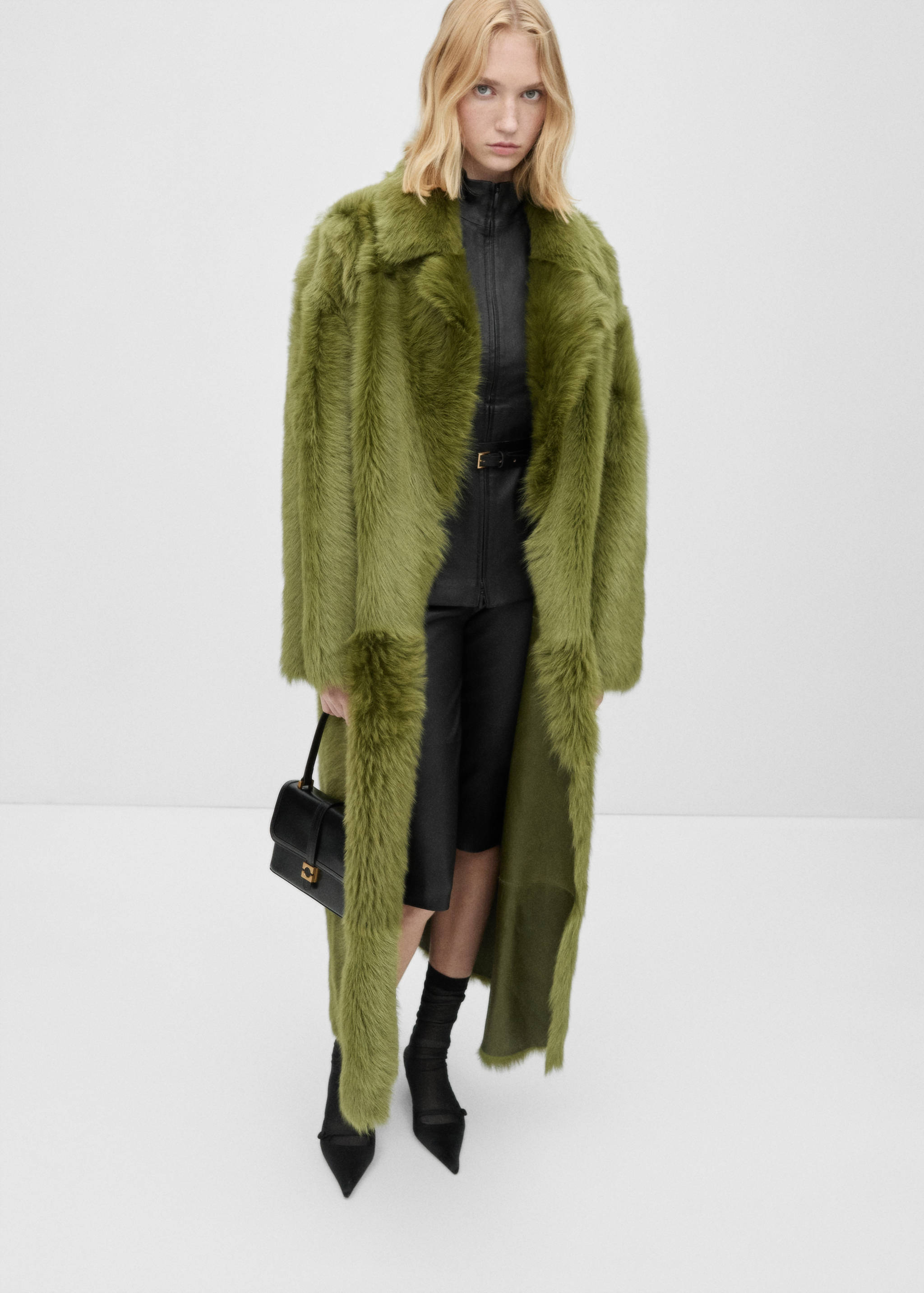 双层拉链修身皮夹克 - null