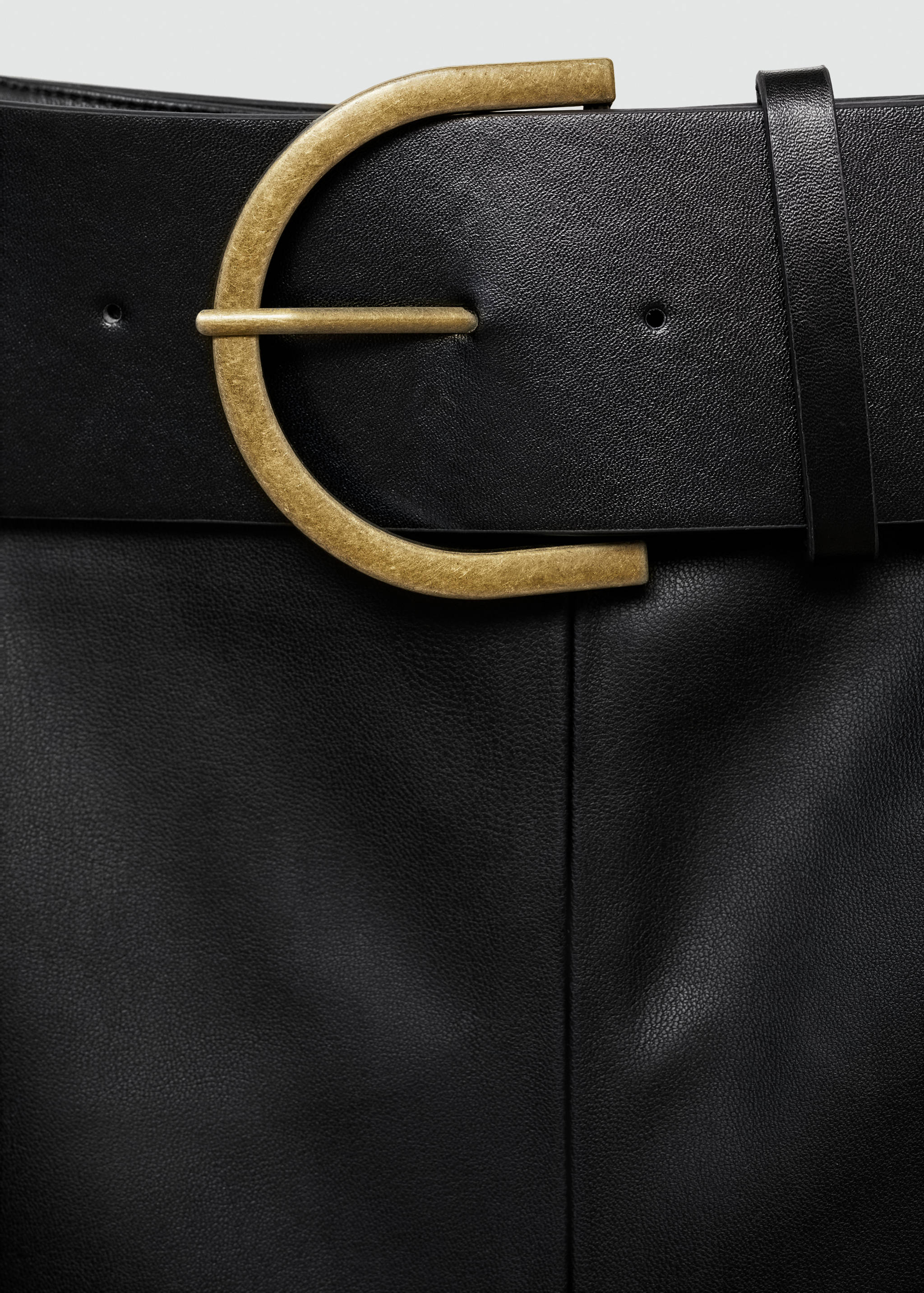 皮革质感中长裙 - null