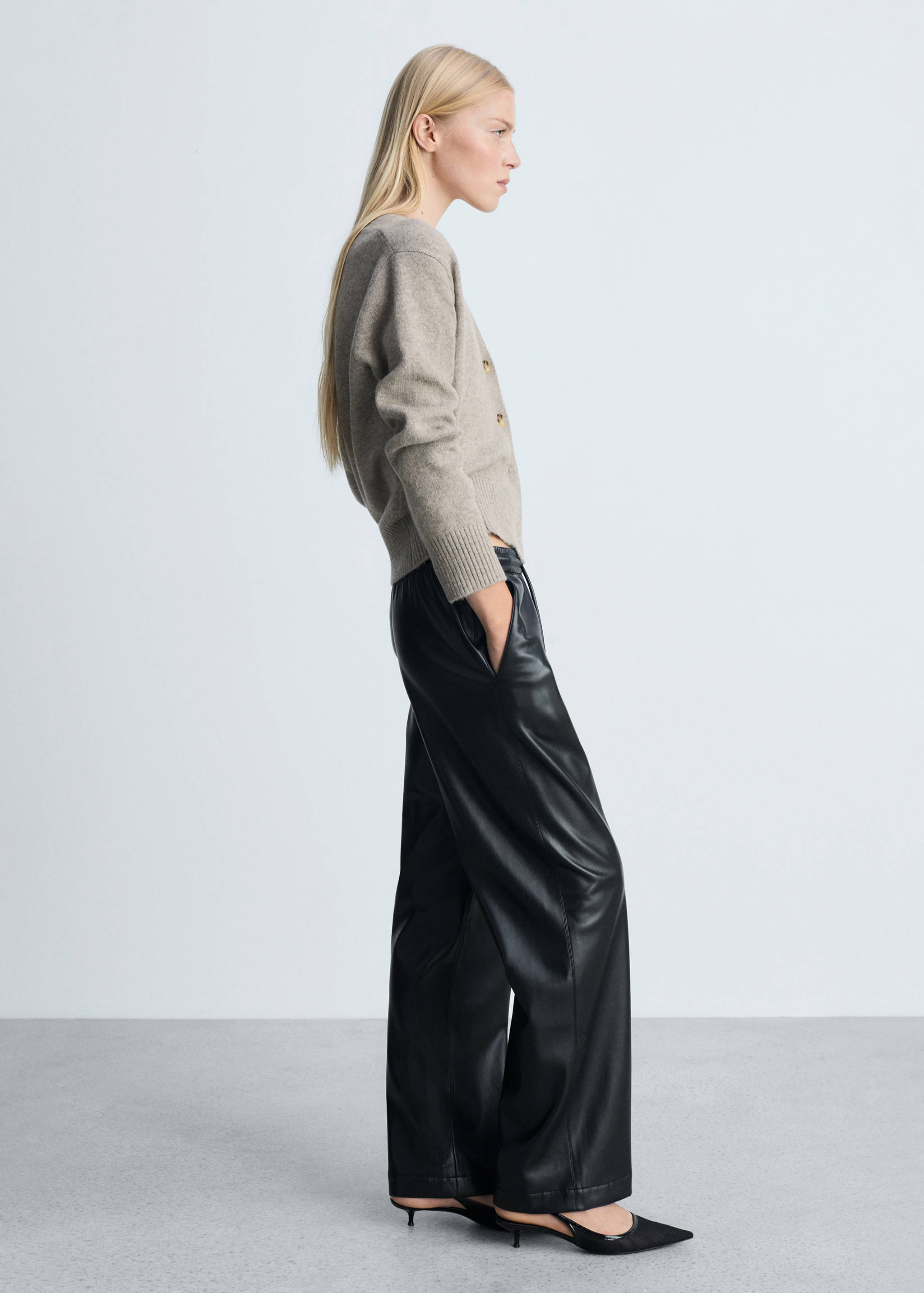 Faux-leather trousers with elastic waist - General plane