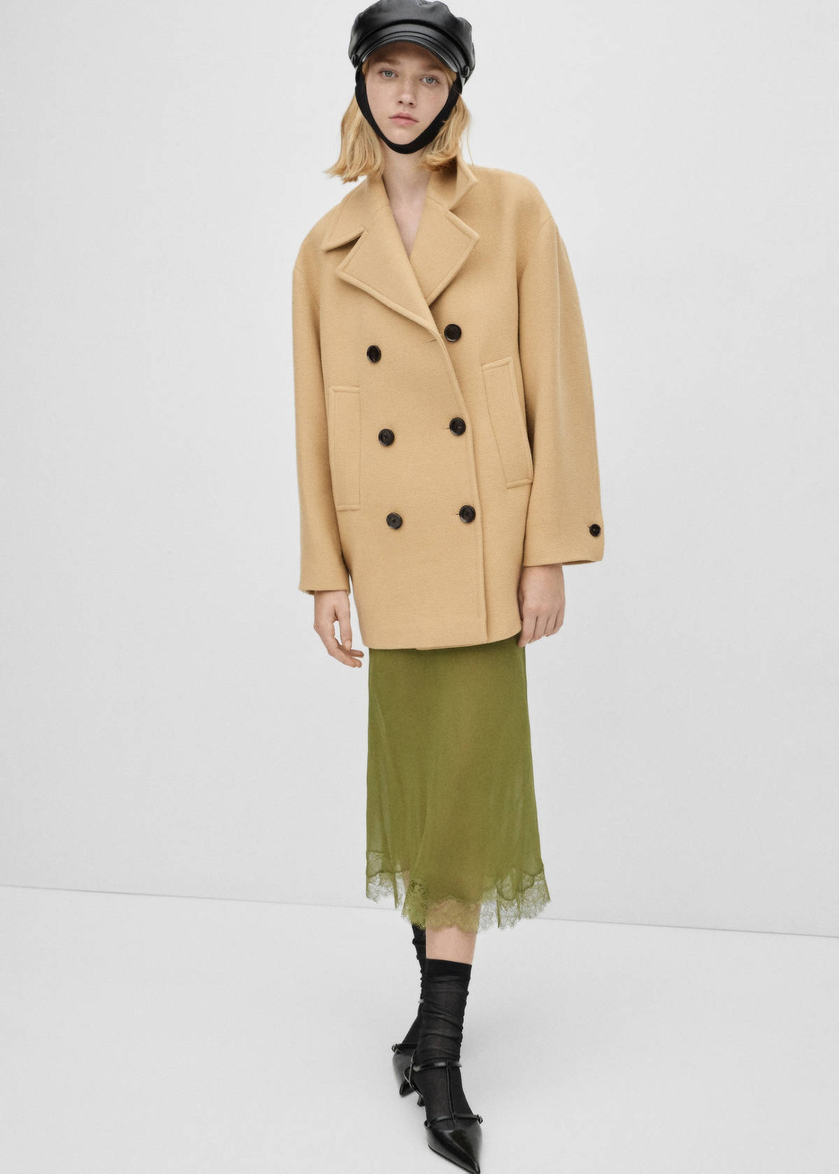 Double-breasted virgin wool coat — Medium Brown