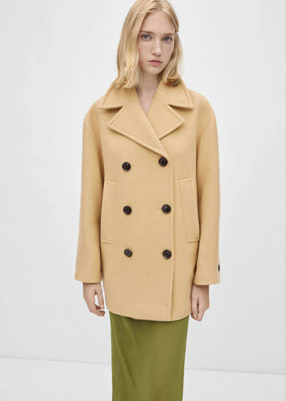 Double-breasted virgin wool coat — Medium Brown