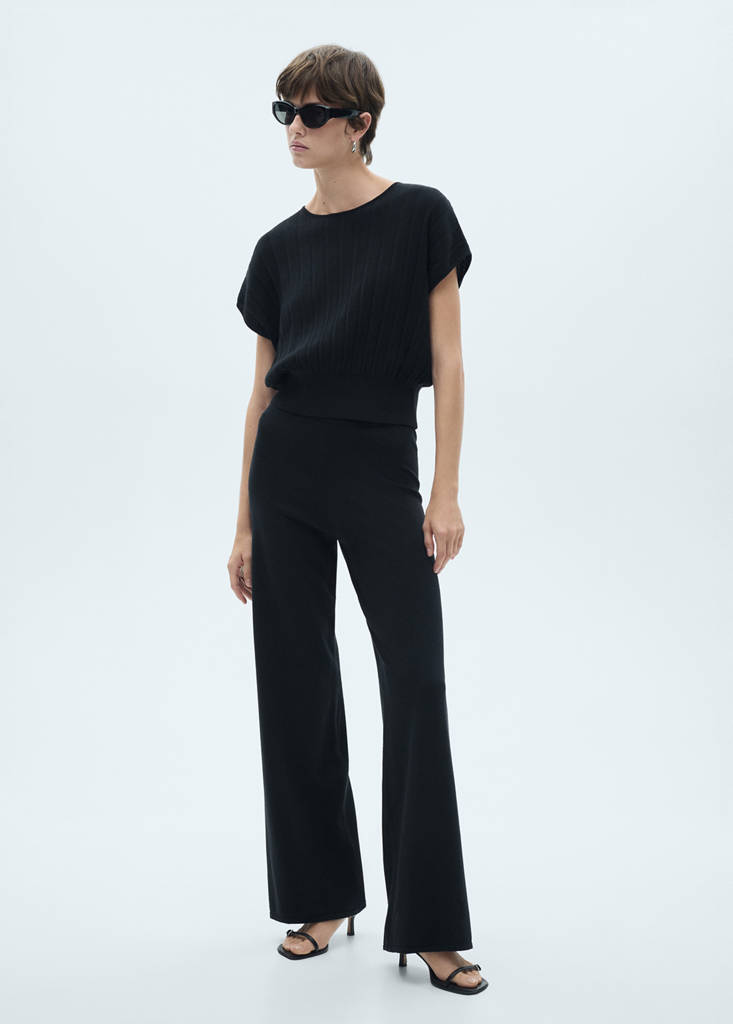 Fine-knit wideleg trousers — Black