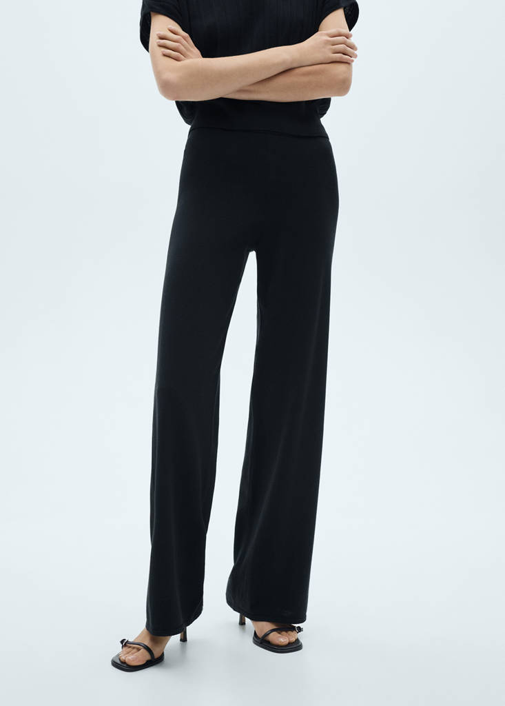 Fine-knit wideleg trousers — Black