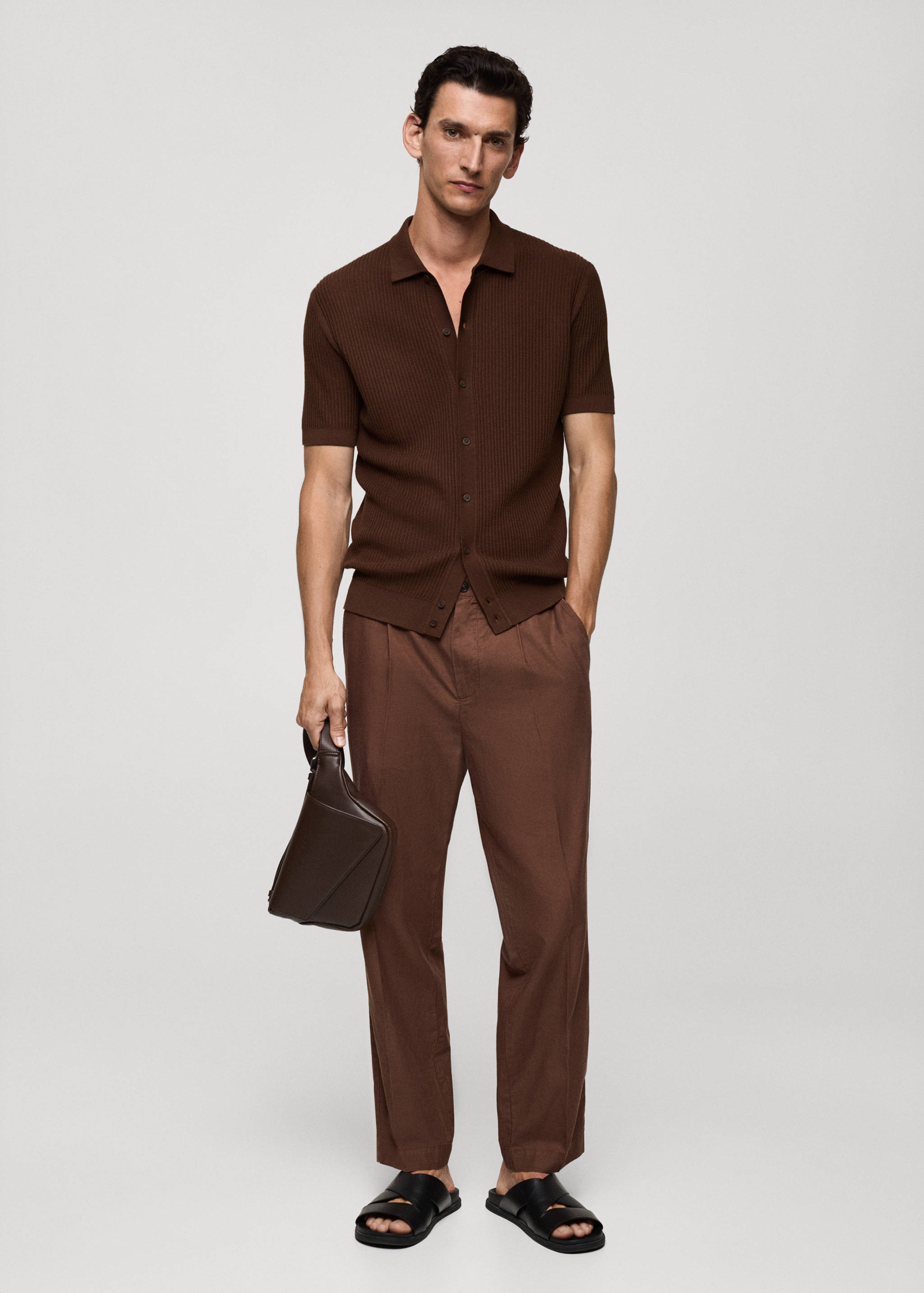 Fine-knit ribbed polo shirt with buttons - General plane