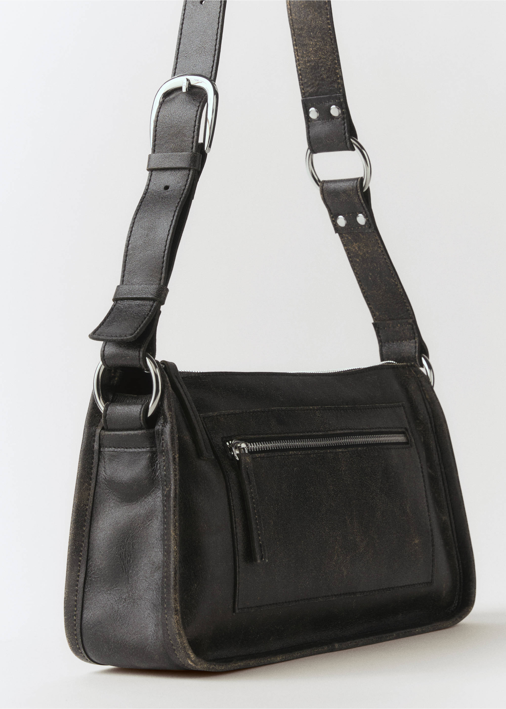 Bolso piel detalles metálicos - Plano medio, Marrón. Ref: 77097704-00.