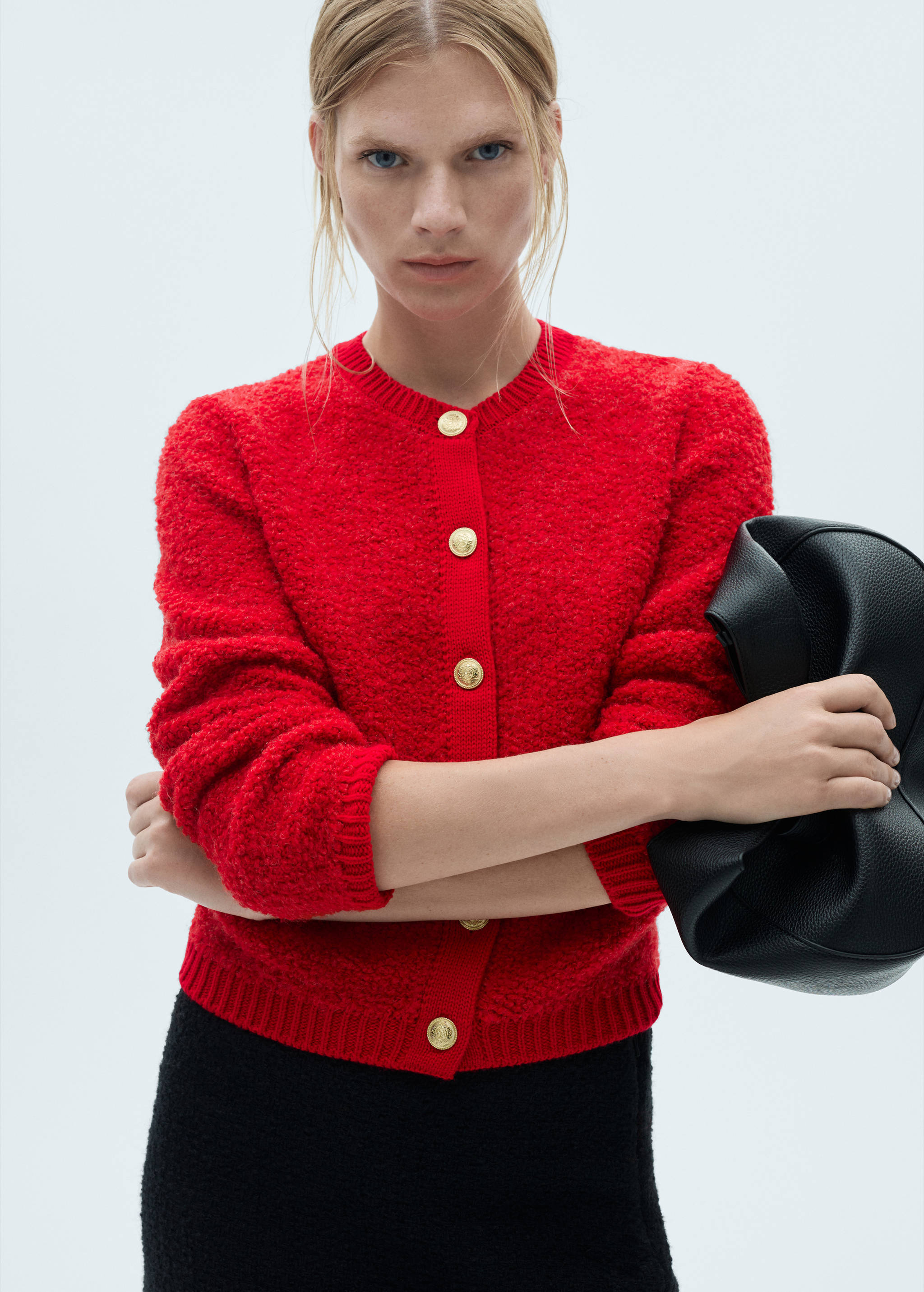 Cárdigan punto rizado botones joya - Plano medio