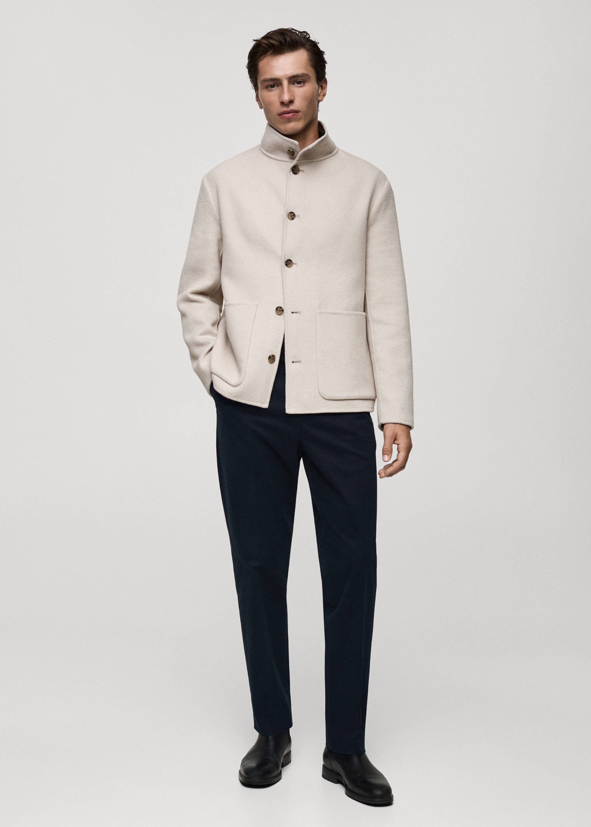 有领手工羊毛开襟毛衣 - null