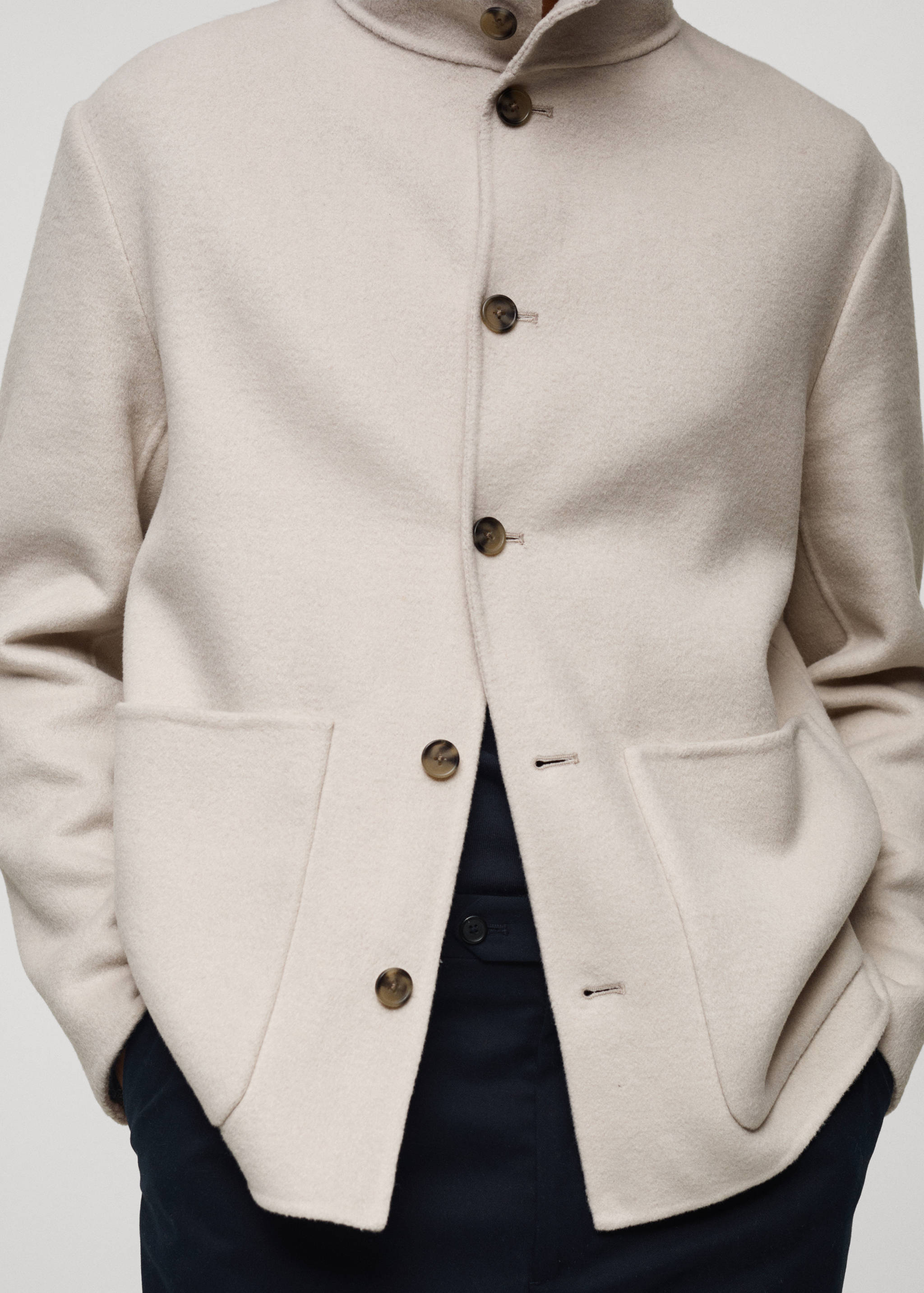 有领手工羊毛开襟毛衣 - null