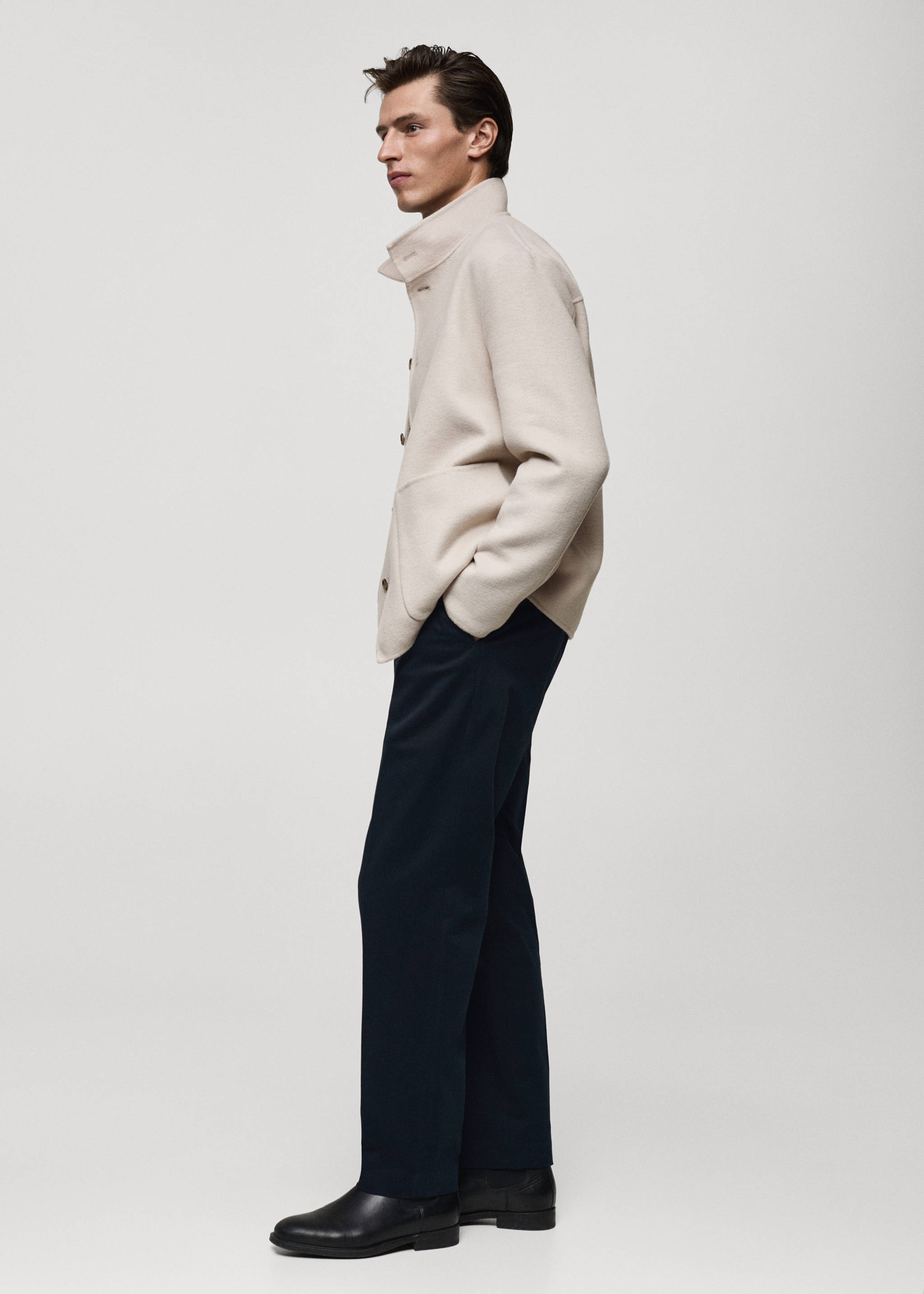 有领手工羊毛开襟毛衣 - null