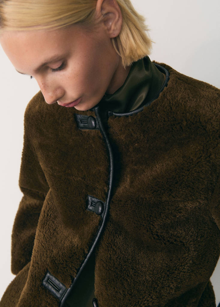 Faux-fur coat with appliquÃ©s
