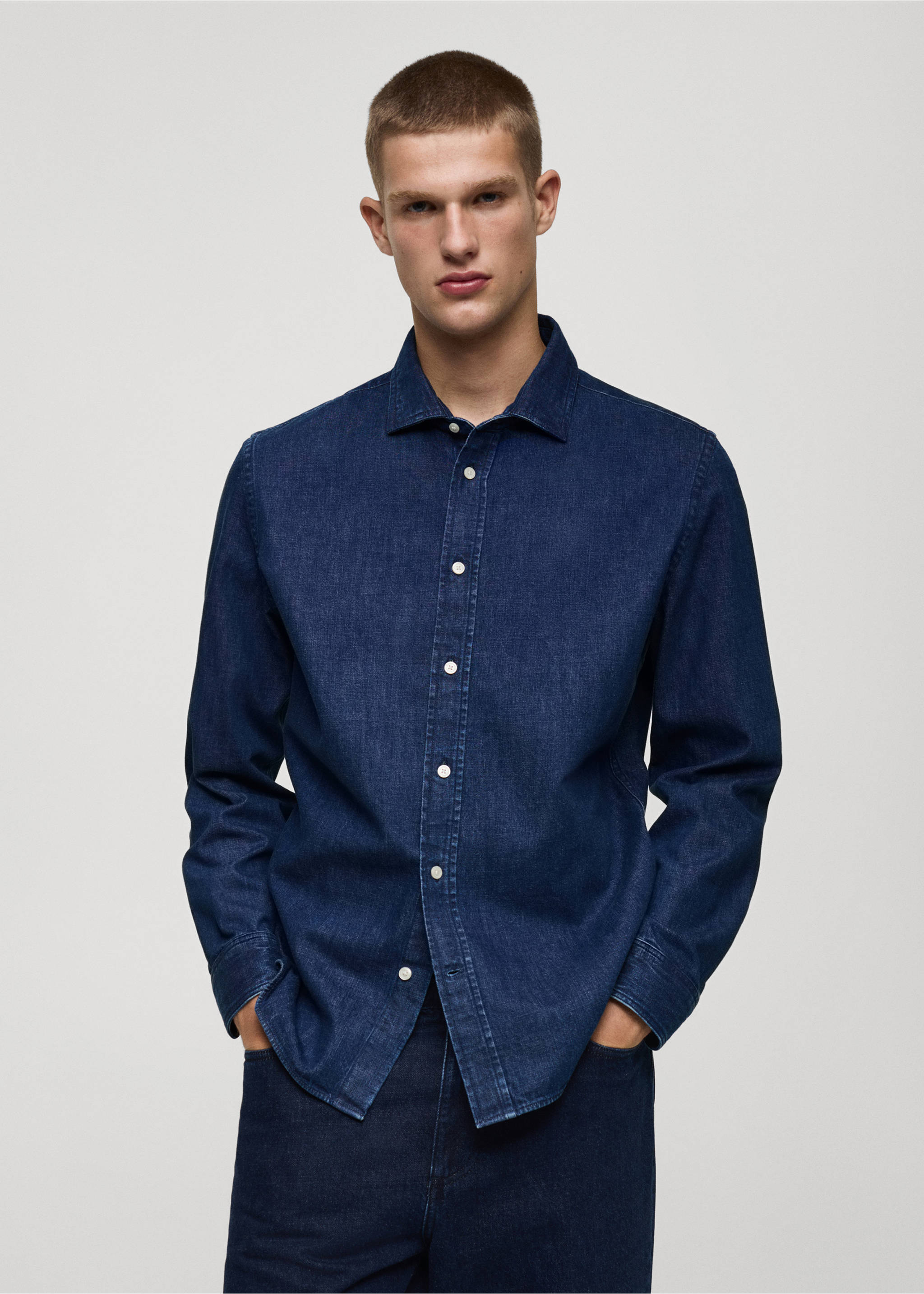 Regular fit denim shirt - Medium plane, Dark Blue. Ref: 77097916-00.