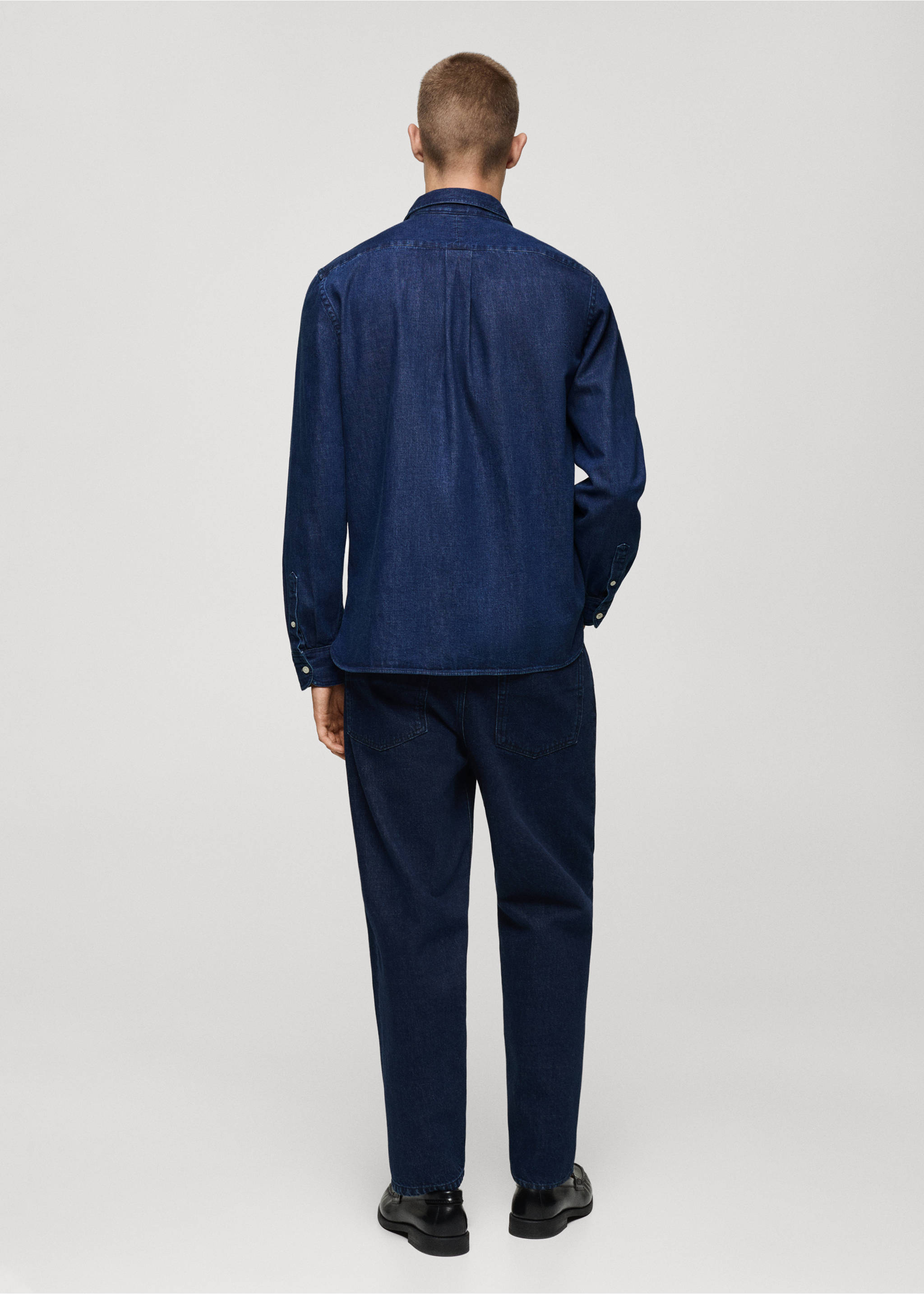 Regular fit denim shirt - Reverse of the article, Dark Blue. Ref: 77097916-00.