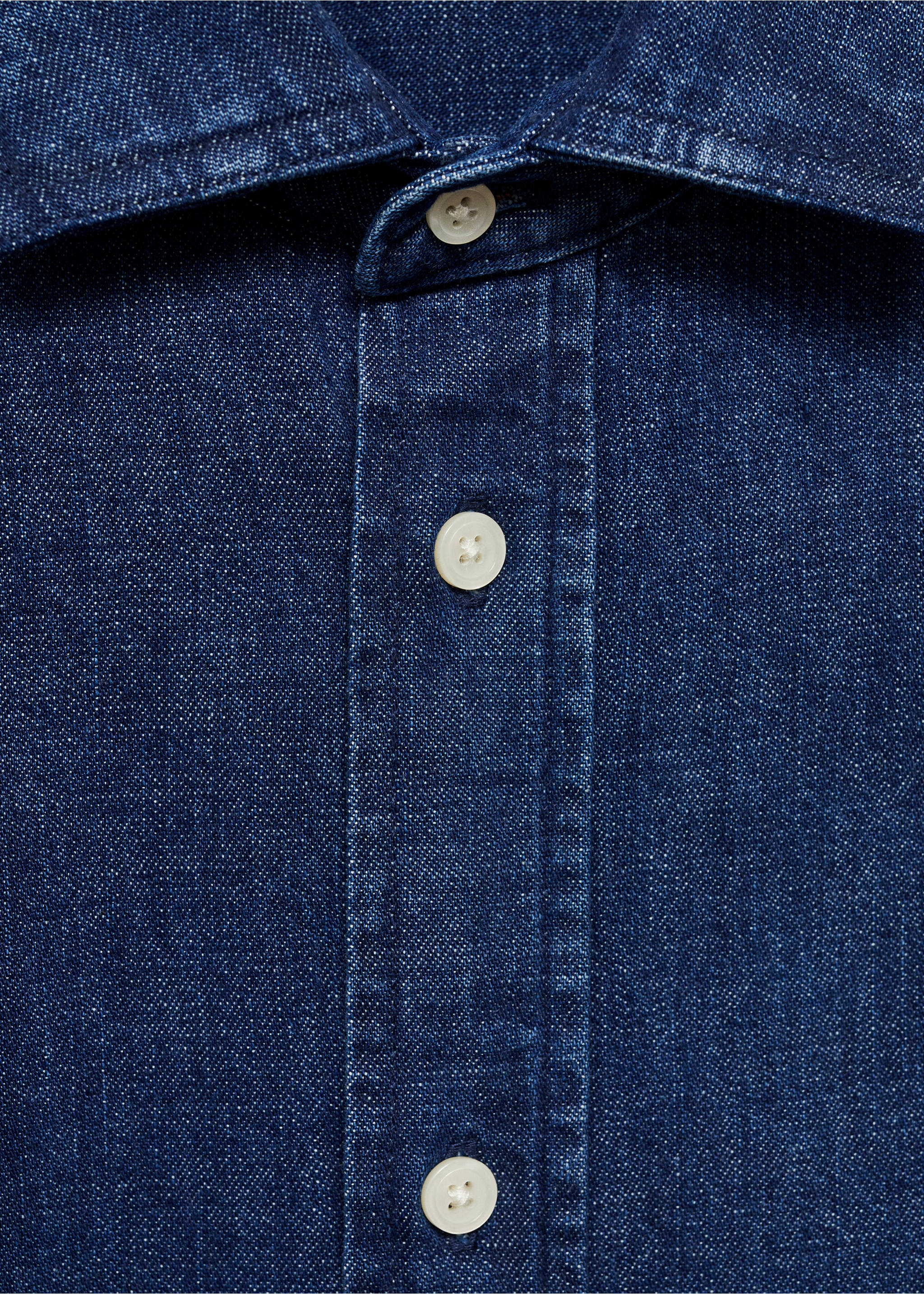 Regular fit denim shirt - Details of the article 8, Dark Blue. Ref: 77097916-00.